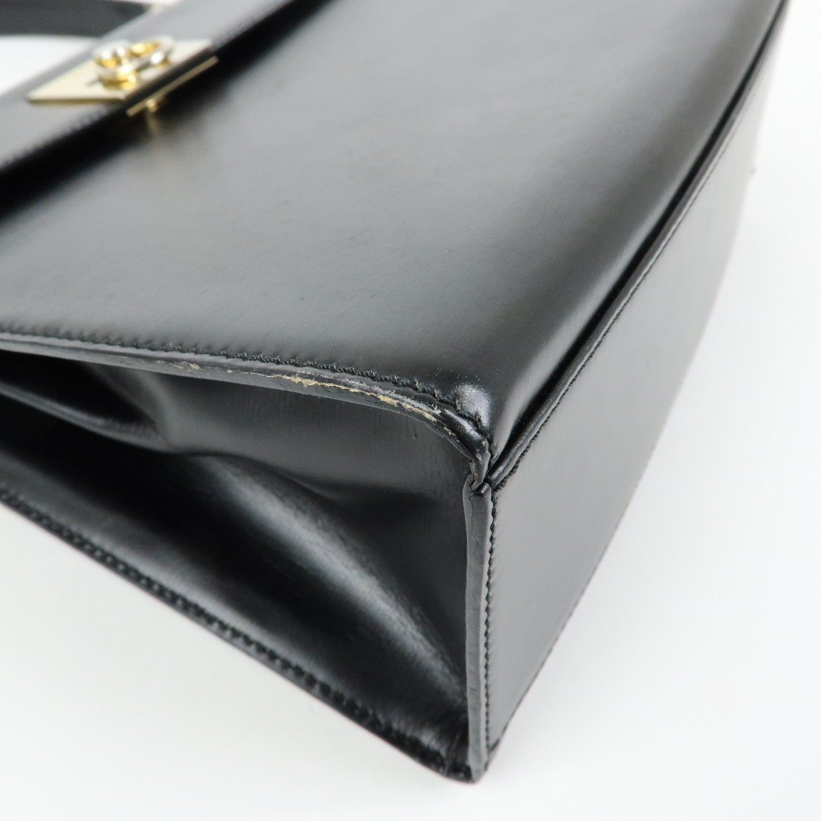 CELINE Leather Top Handle 2Way Hand Bag Shoulder Bag Black