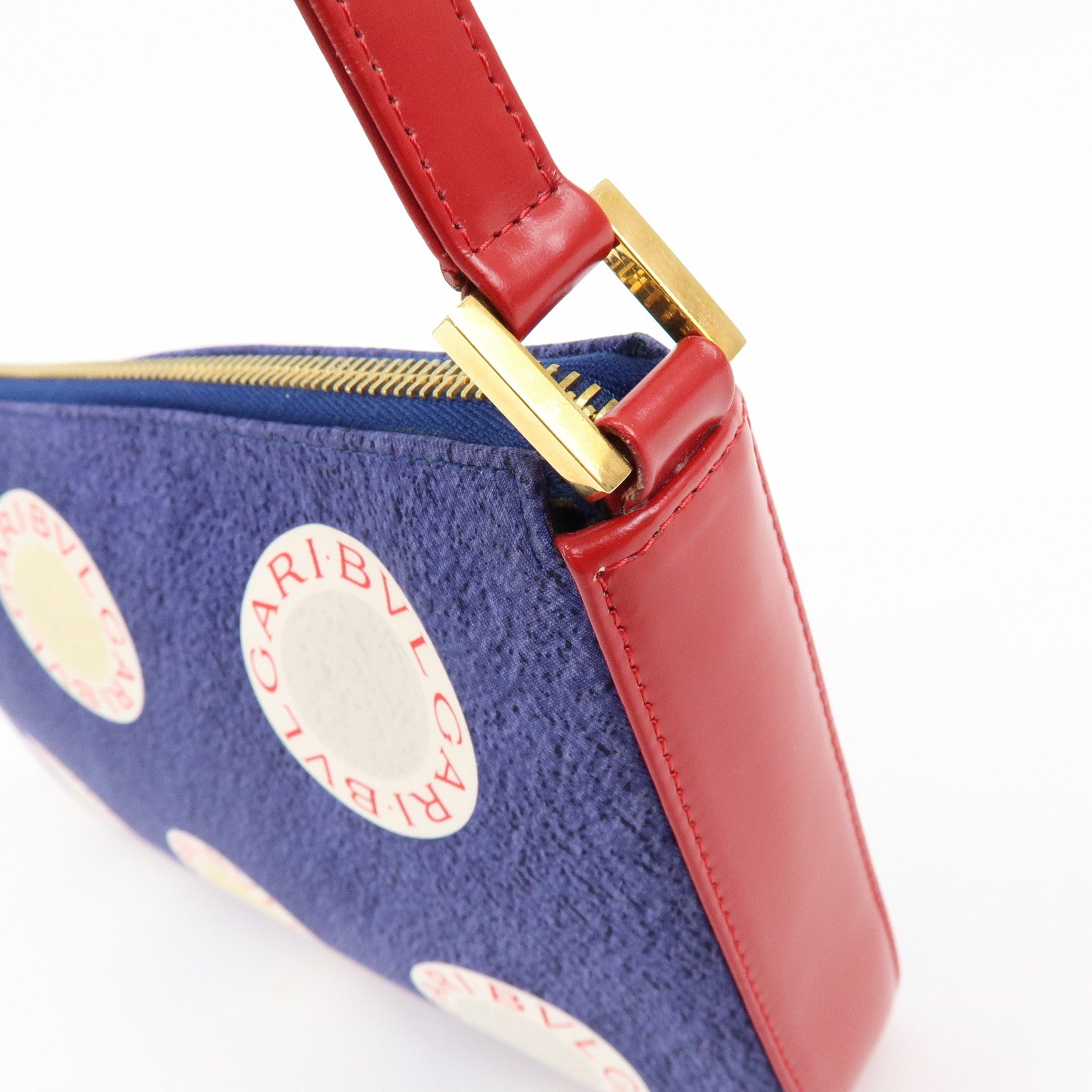 BVLGARI B-zero1 Canvas Leather Shoulder Bag Hand Bag Navy Red