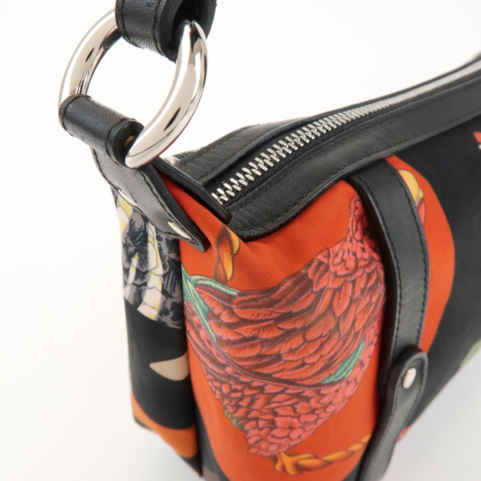 Ferragamo Nylon Leather Shoulder Bag Black Multicolor Animal