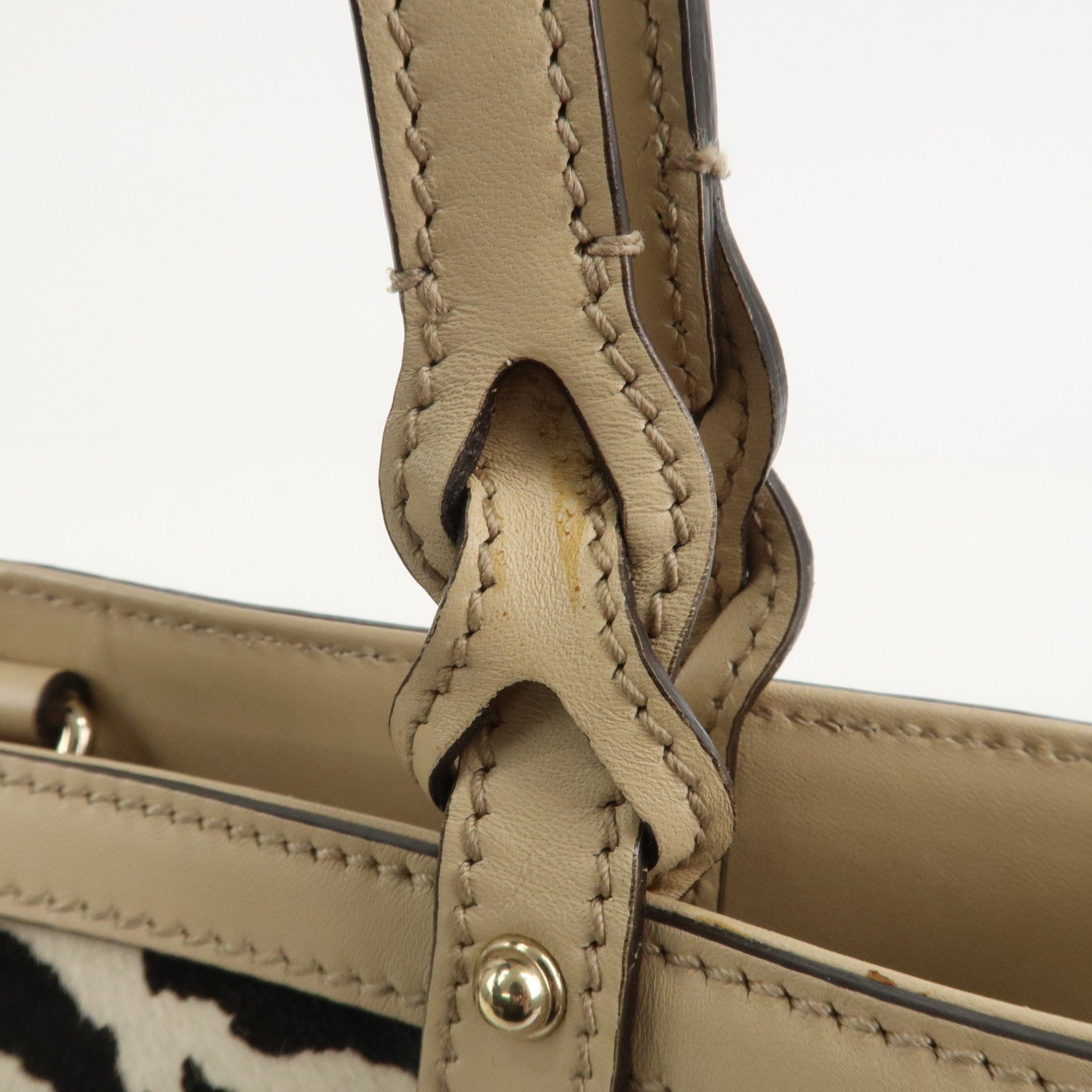 GUCCI Pony Hair Leather Shoulder Bag Hand Bag Beige Black 269878