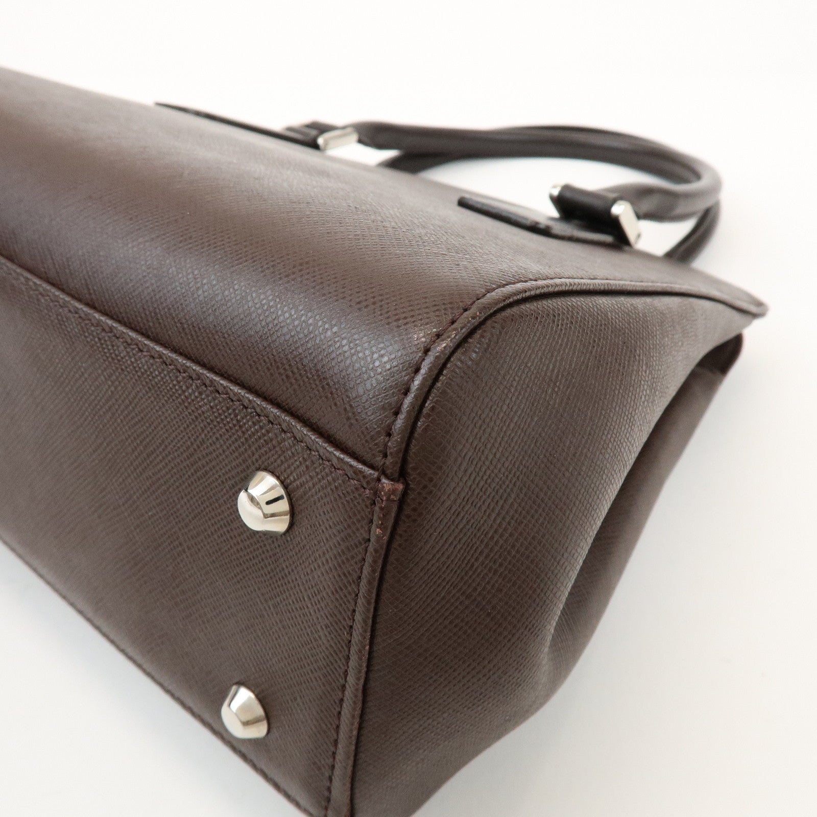 BURBERRY Logo Leather Hand Bag Tote Bag Brown