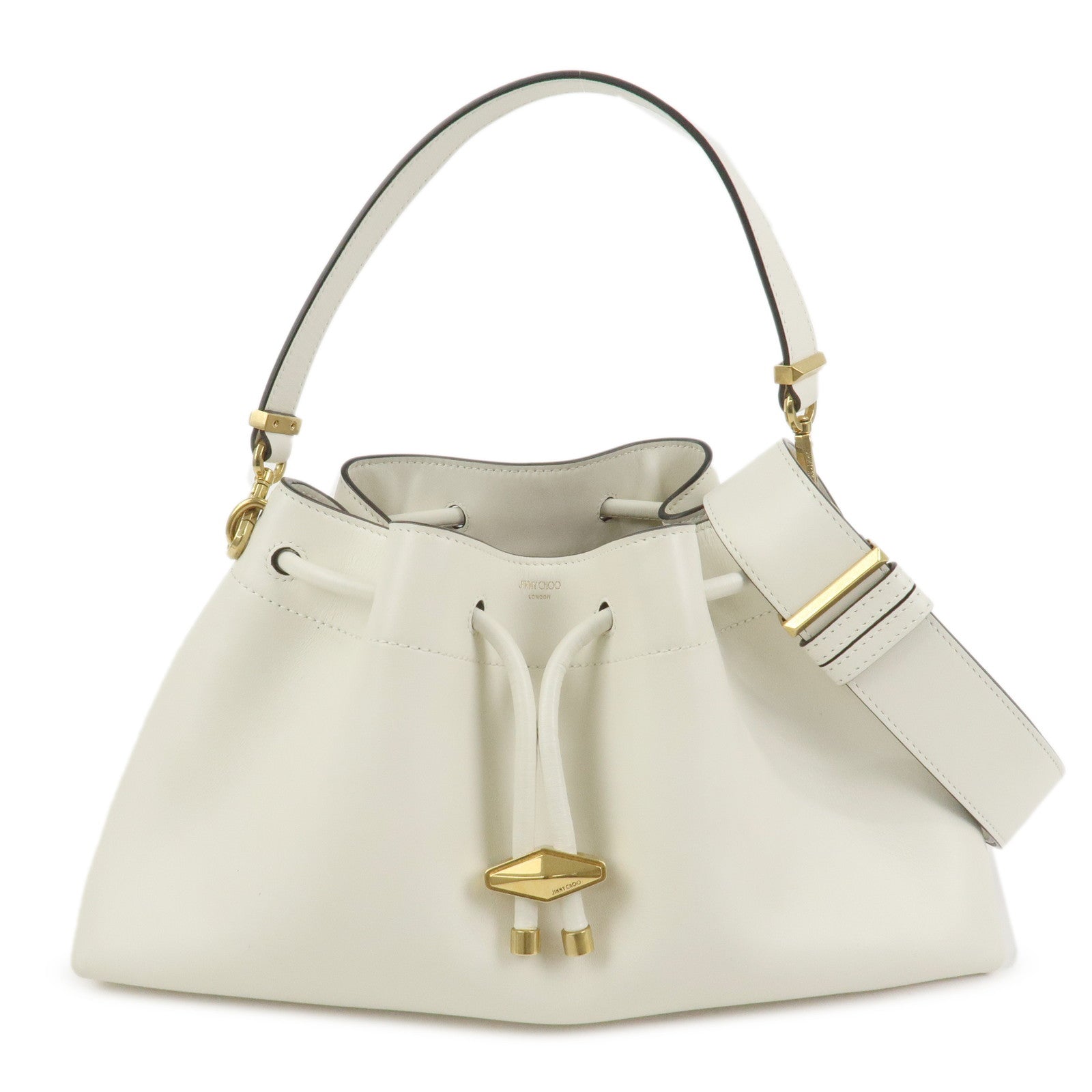 JIMMY CHOO Cinch Calf Leather Medium 2Way Hand Shoulder Bag Ivory