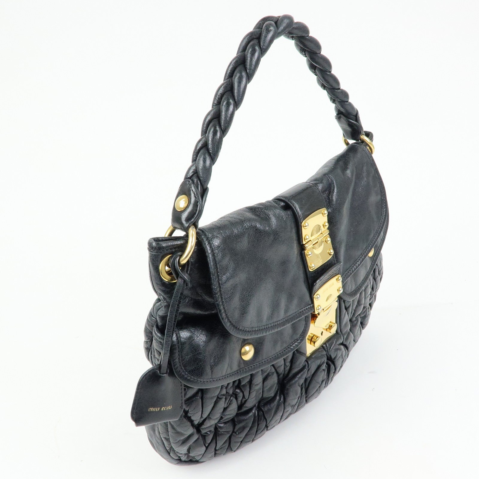MIU MIU Matelasse Leather Hand Bag Shoulder Bag Black
