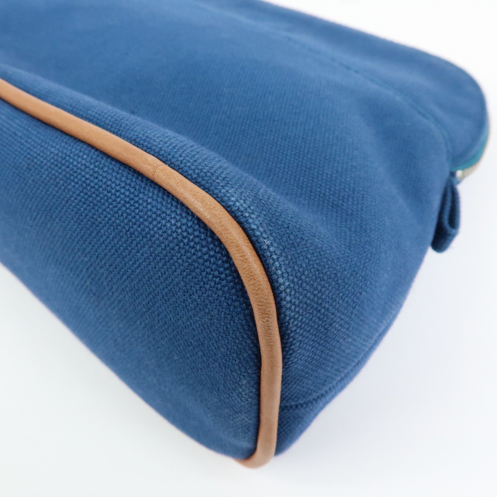 HERMES Bolide MM Cotton Leather Costmetic Pouch Blue
