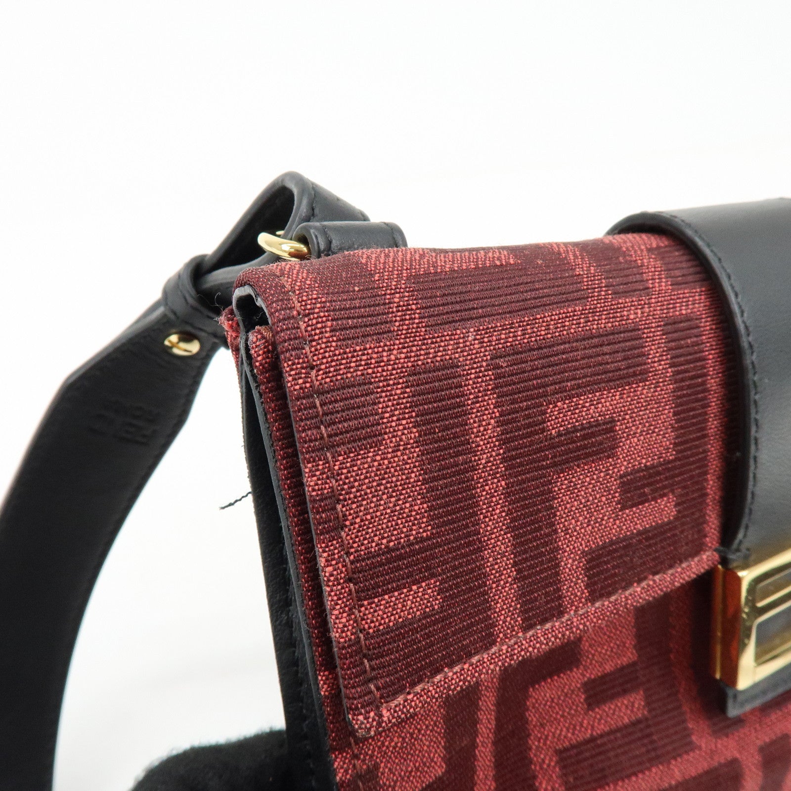 FENDI Zucca Canvas Leather 2Way Shoulder Bag Waist Bag Red 7M0295