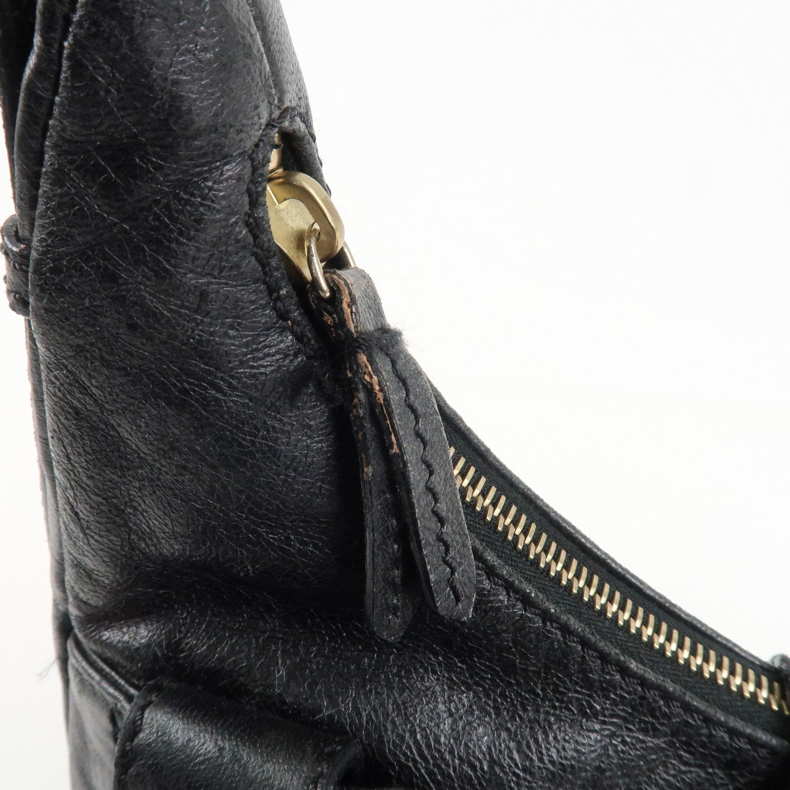 FENDI Leather Shoulder Bag Hand Bag Black 8BR522 Used