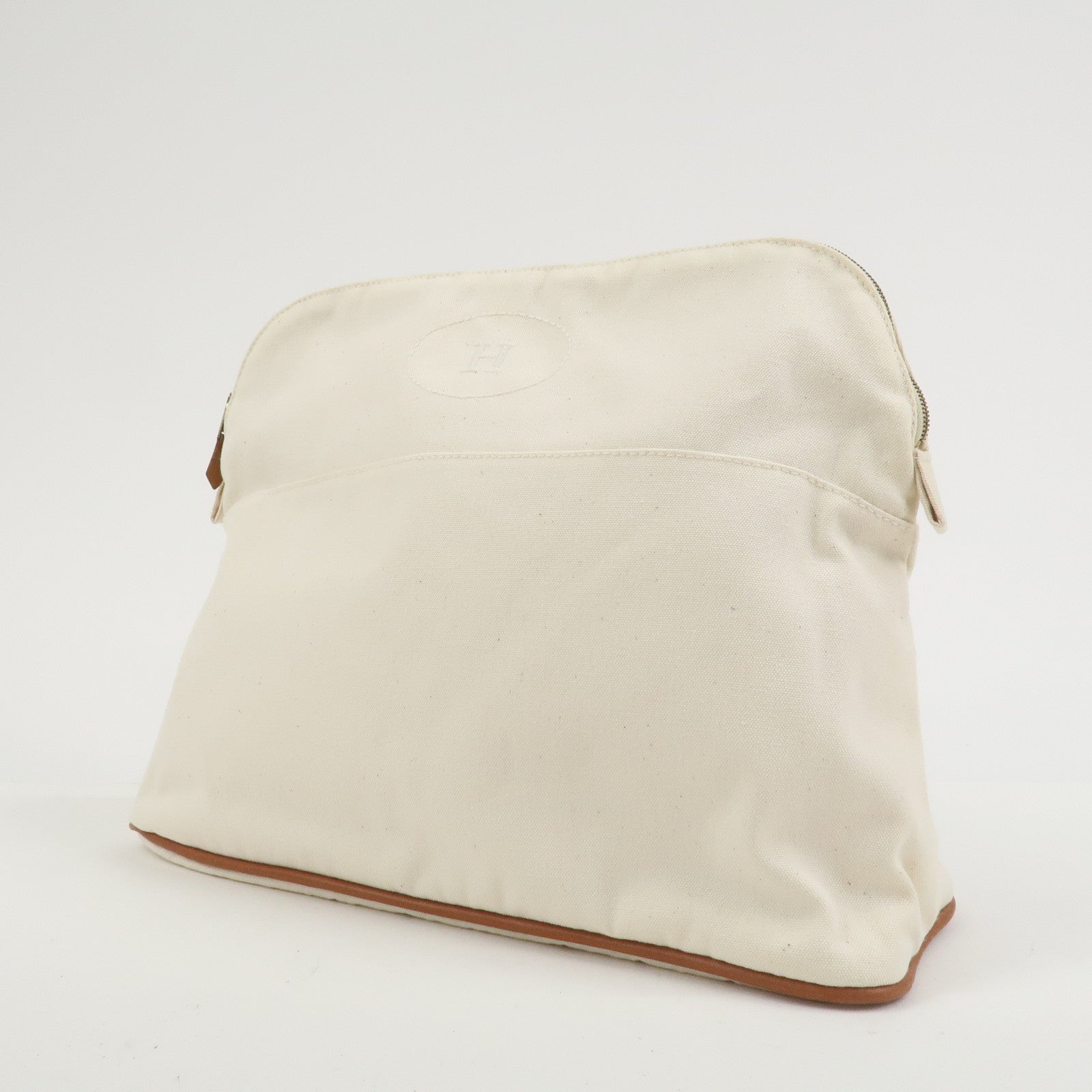 HERMES Bolide Canvas Leather Pouch TGM Natural