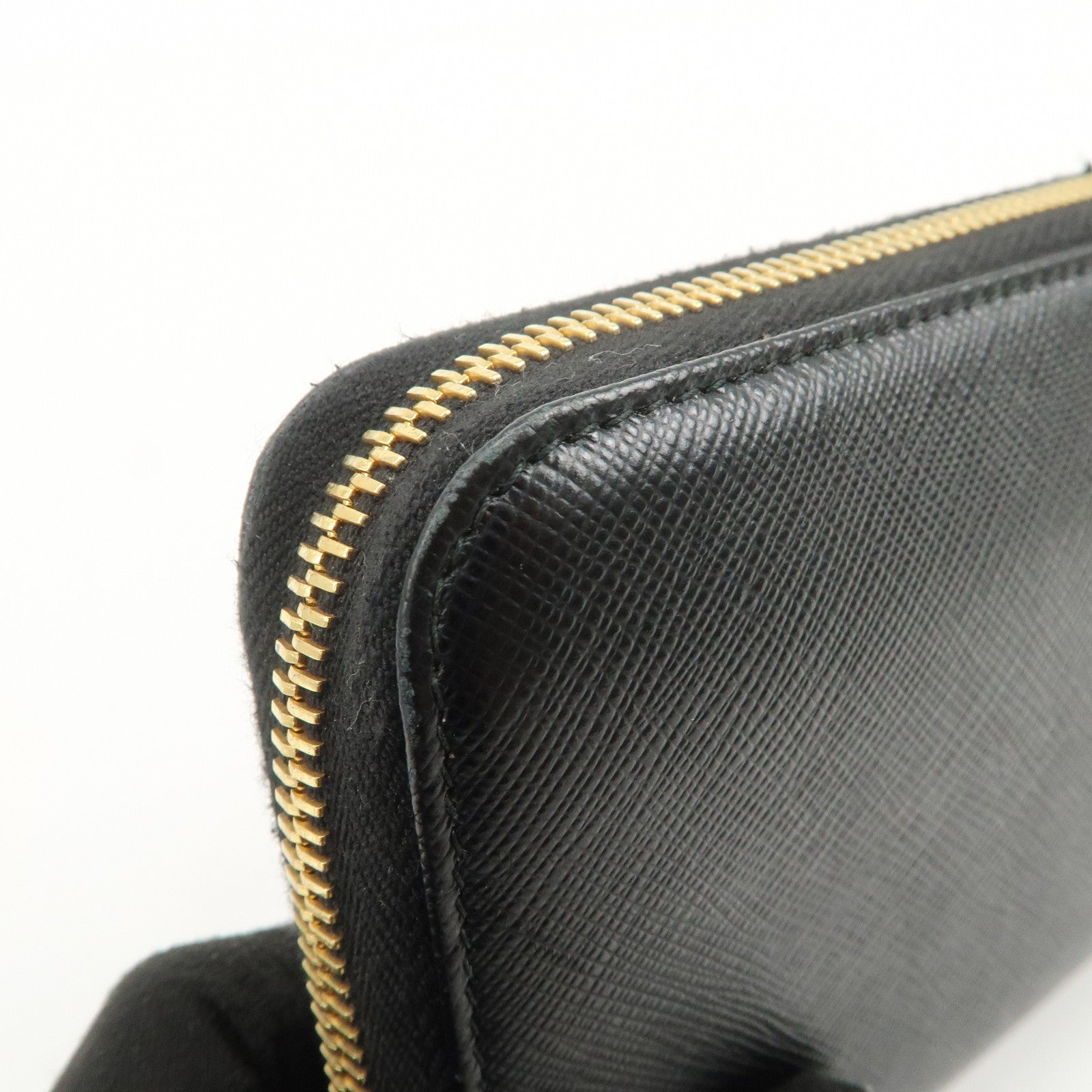 PRADA Logo Saffiano Leather Round Zippy Long Wallet Black