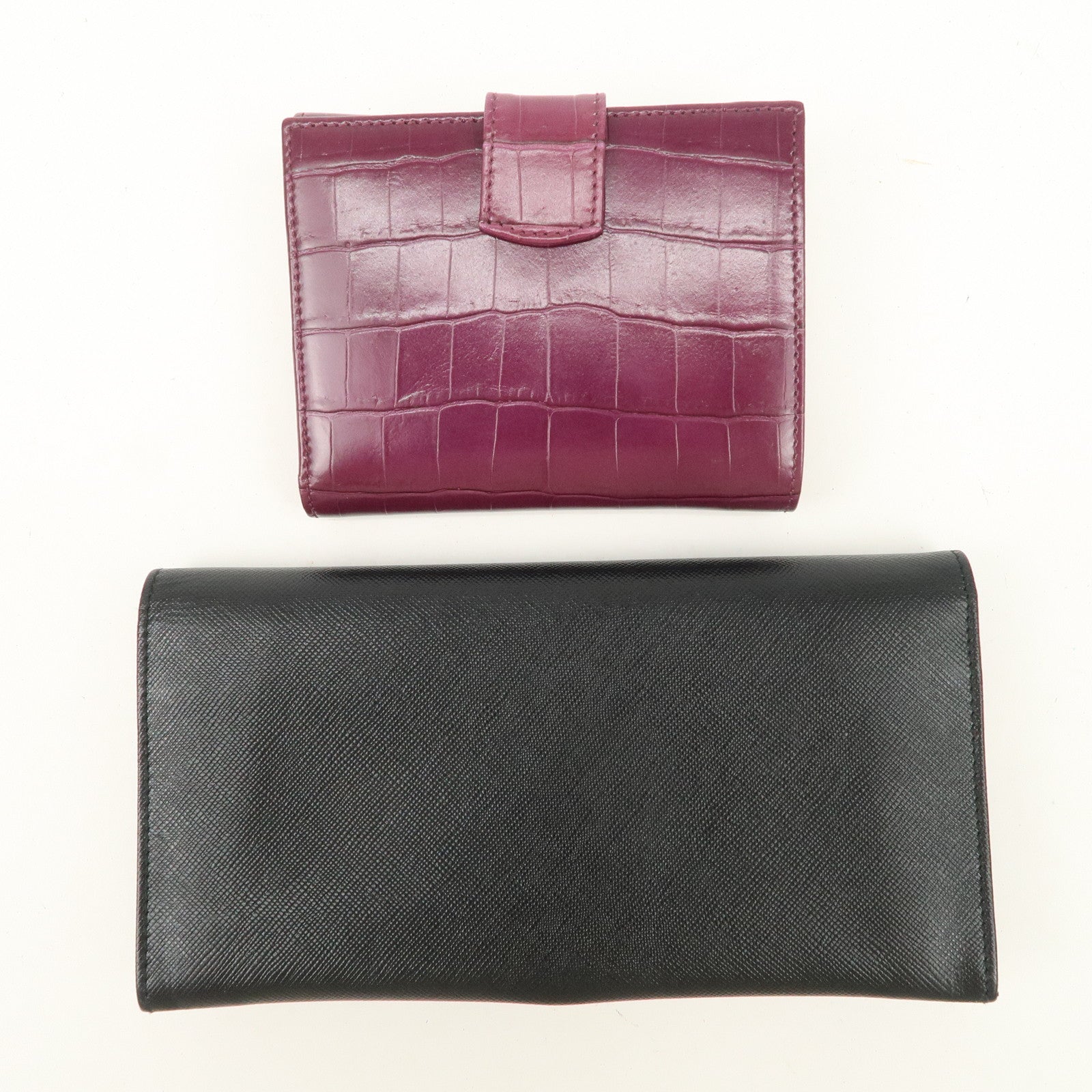 Ferragamo Gancini Vara Leather Wallet Set Of 2 Black Purple Used