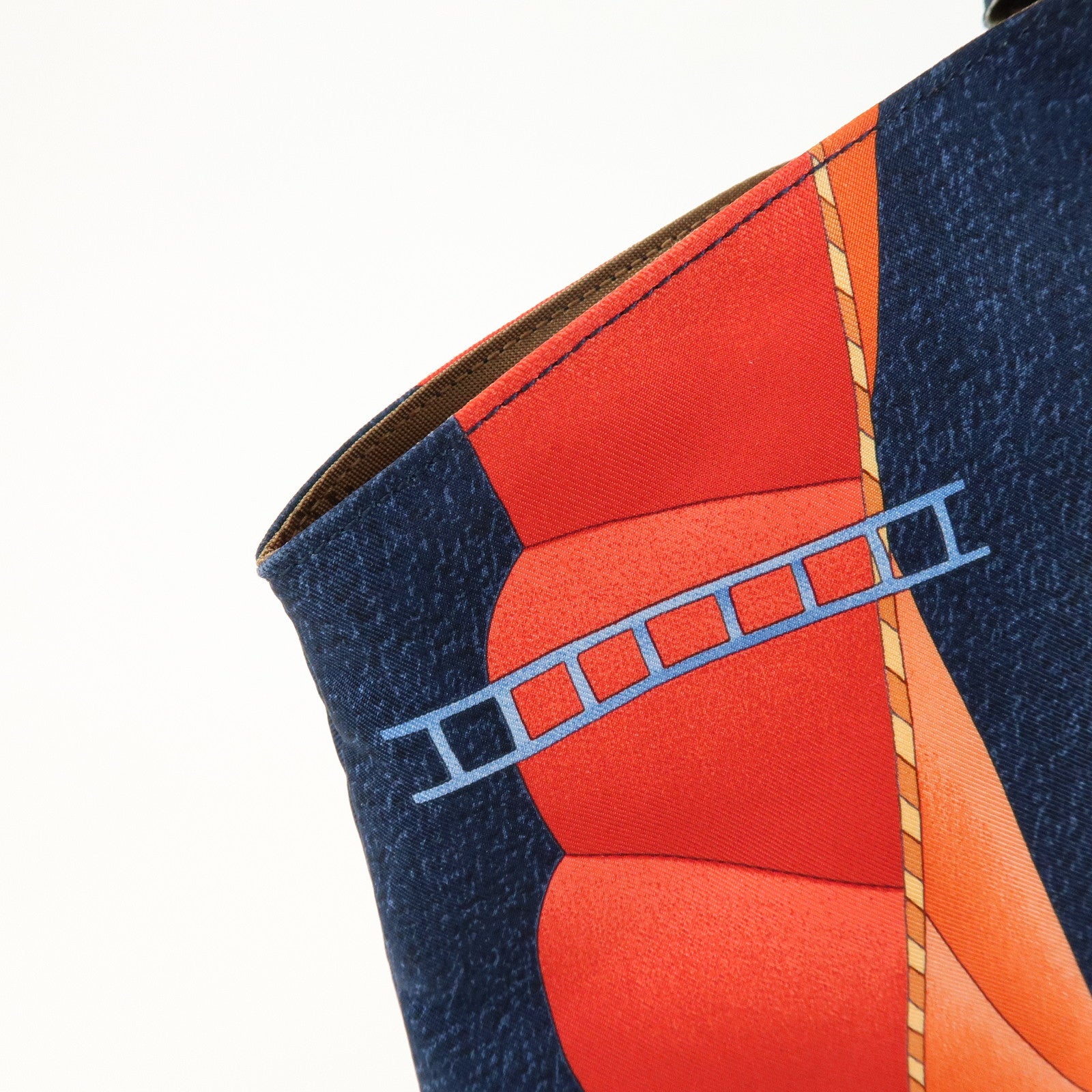 BVLGARI Logo Canvas Leather Hand Bag Navy