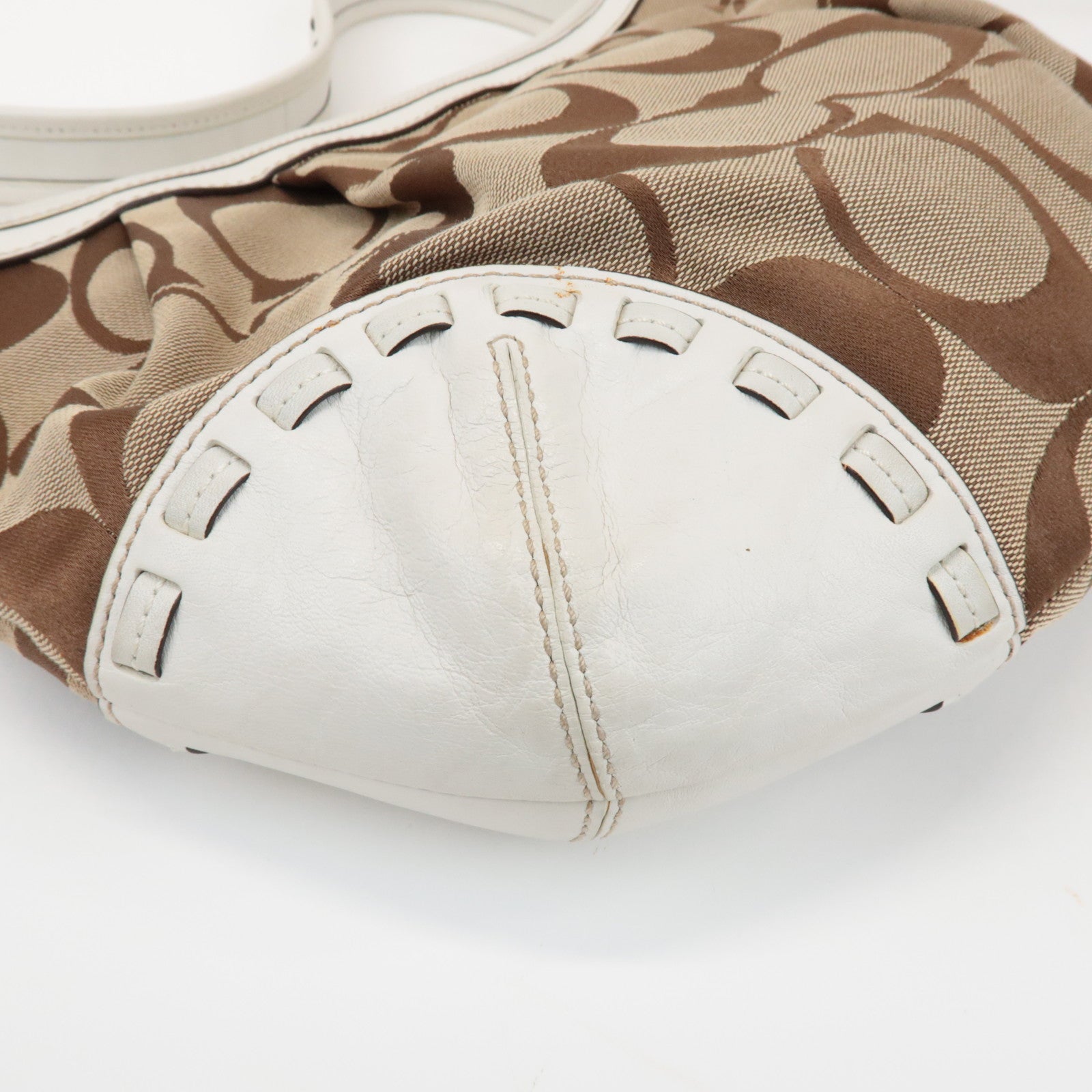 COACH Signature Canvas Leather Shoulder Bag Brown White