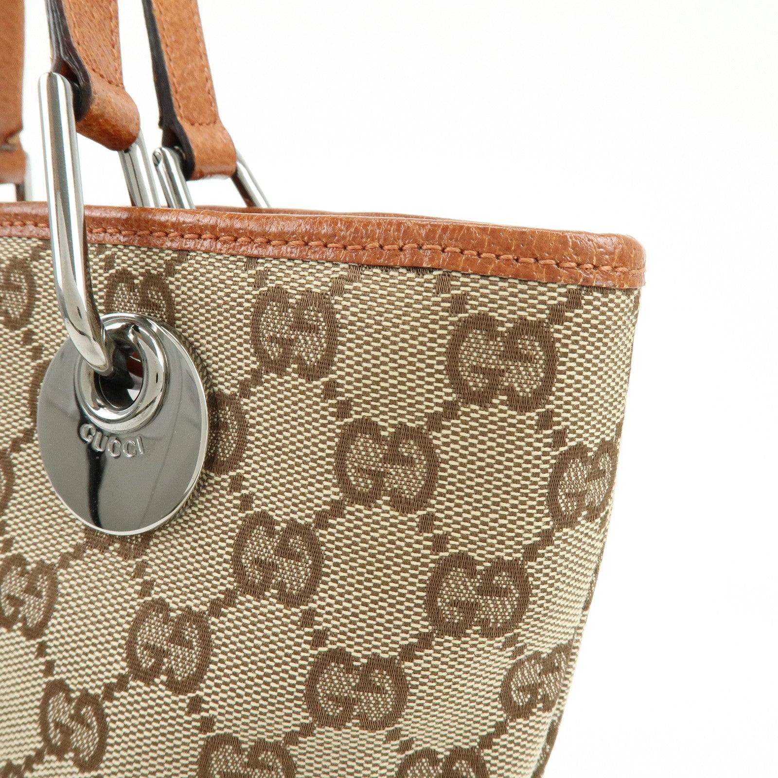 GUCCI GG Canvas Leather Tote Bag Hand Bag Brown 120840