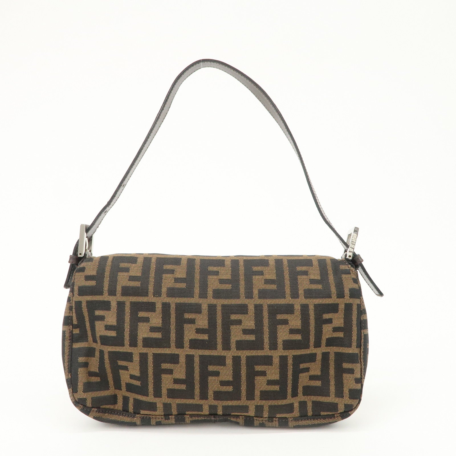 FENDI Mamma Baguette Zucca Canvas Leather Shoulder Bag Hand Bag Black Brown 26424