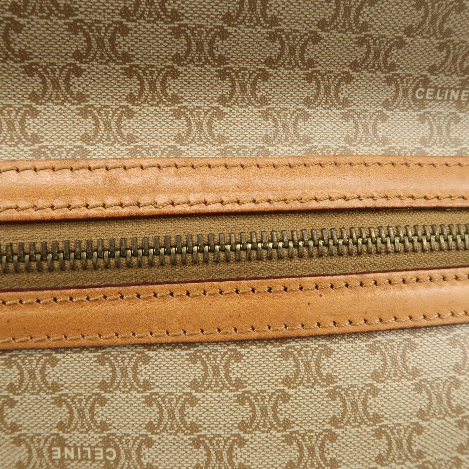 CELINE Macadam PVC Leather Clutch Bag Hand Bag Brown Beige