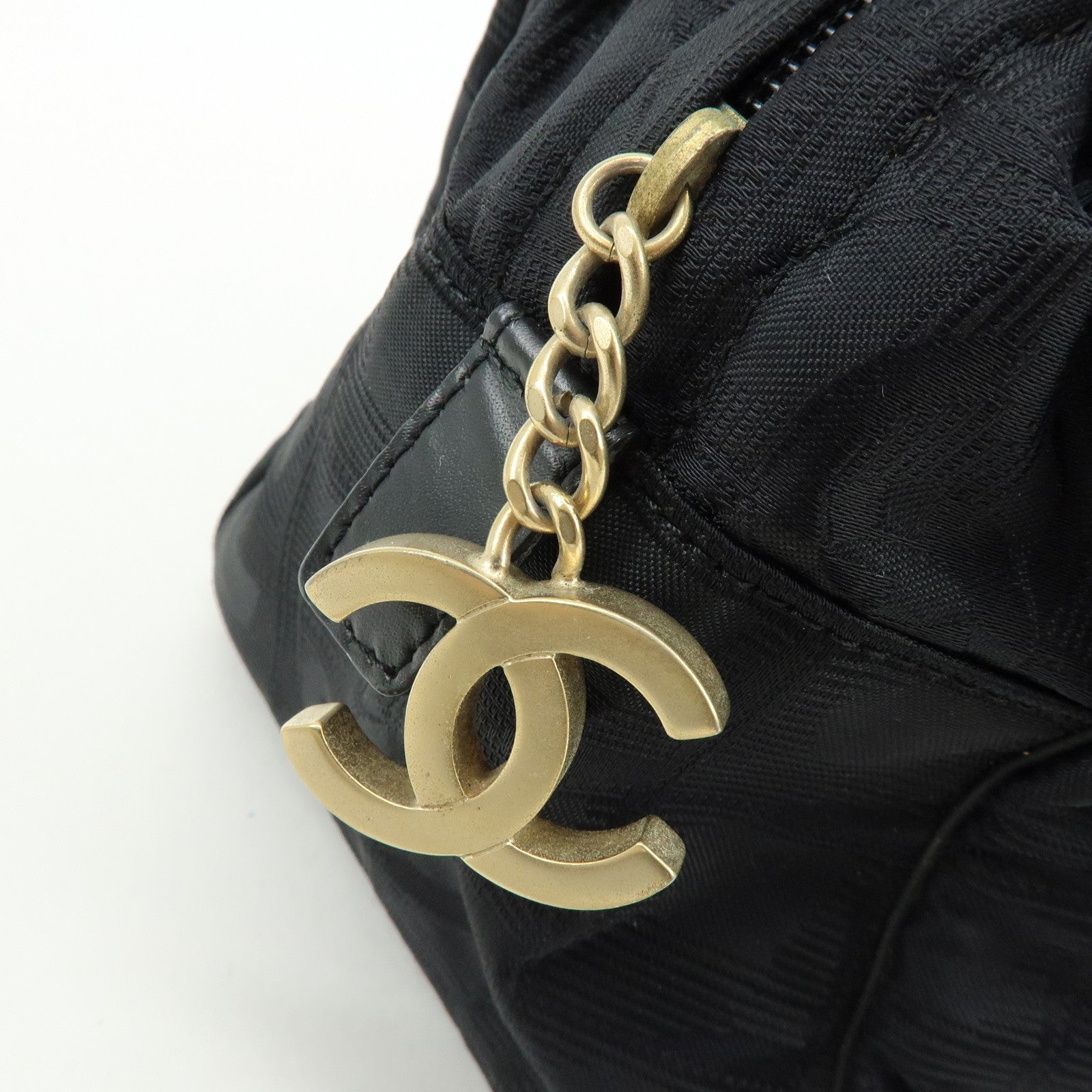 CHANEL New Travel Line Nylon Jacquard Leather Hand Bag Black