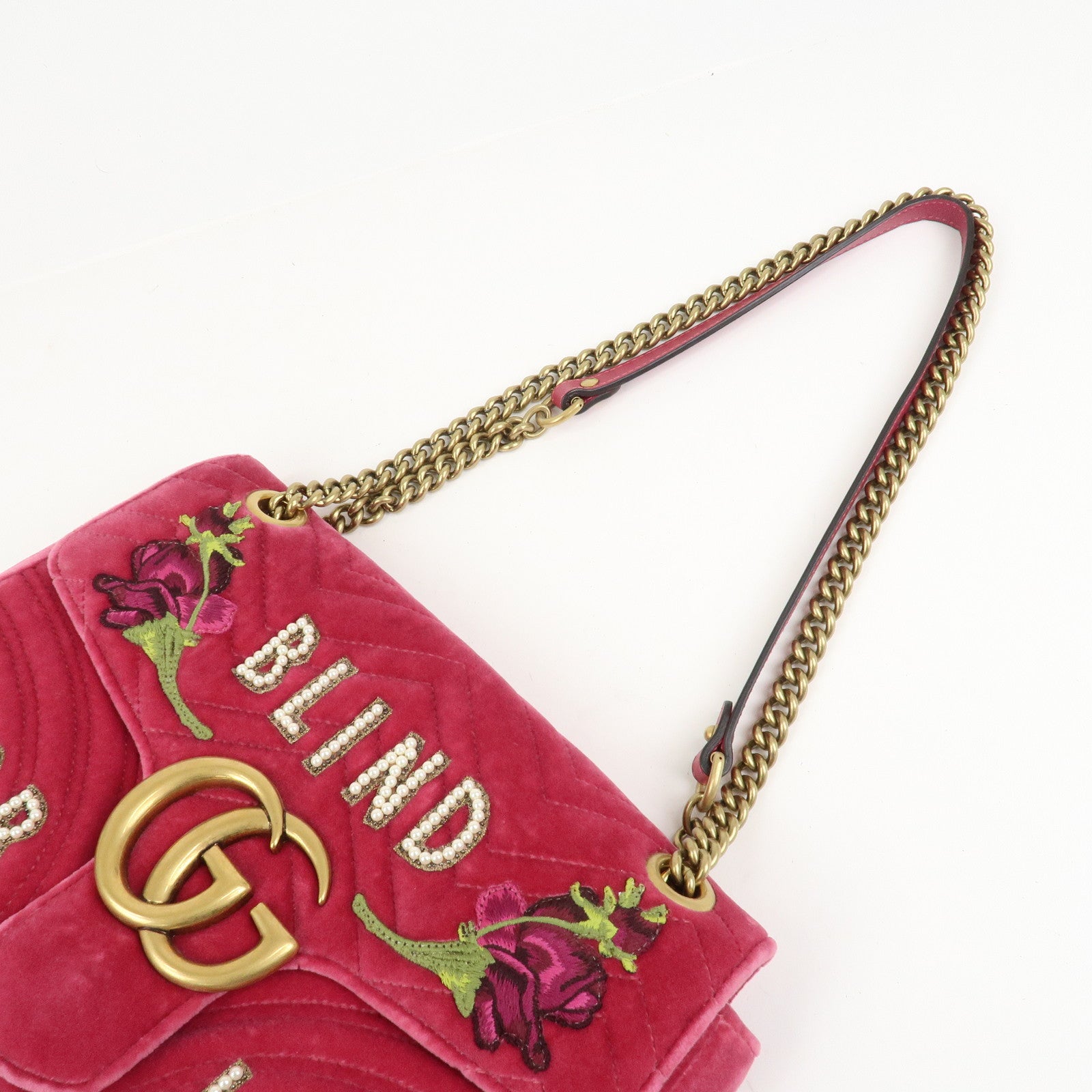 GUCCI GG Marmont Medium Velour Chain Shoulder Bag Pink 443496