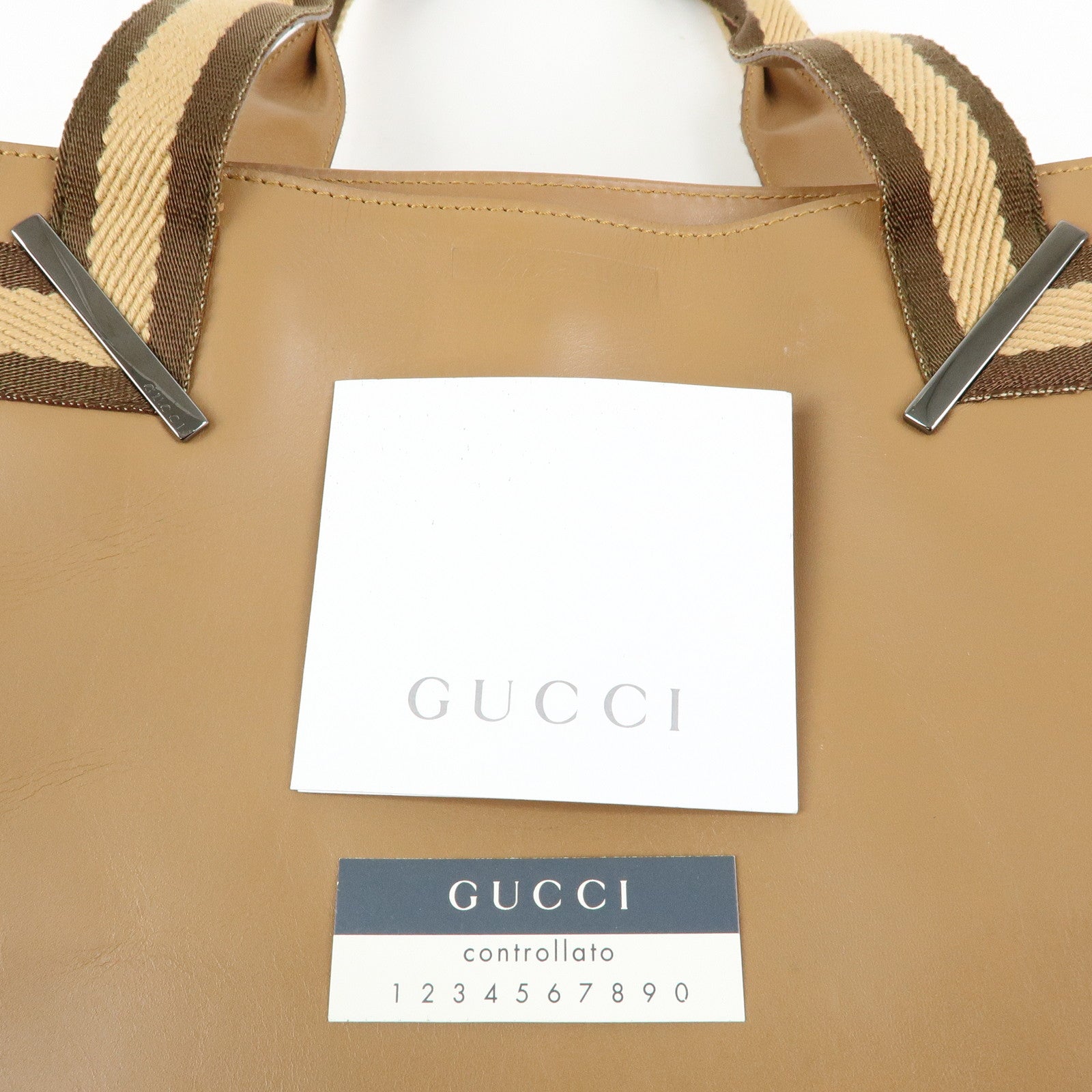 GUCCI Sherry Leather Tote Bag Shoulder Bag Beige 002.1135