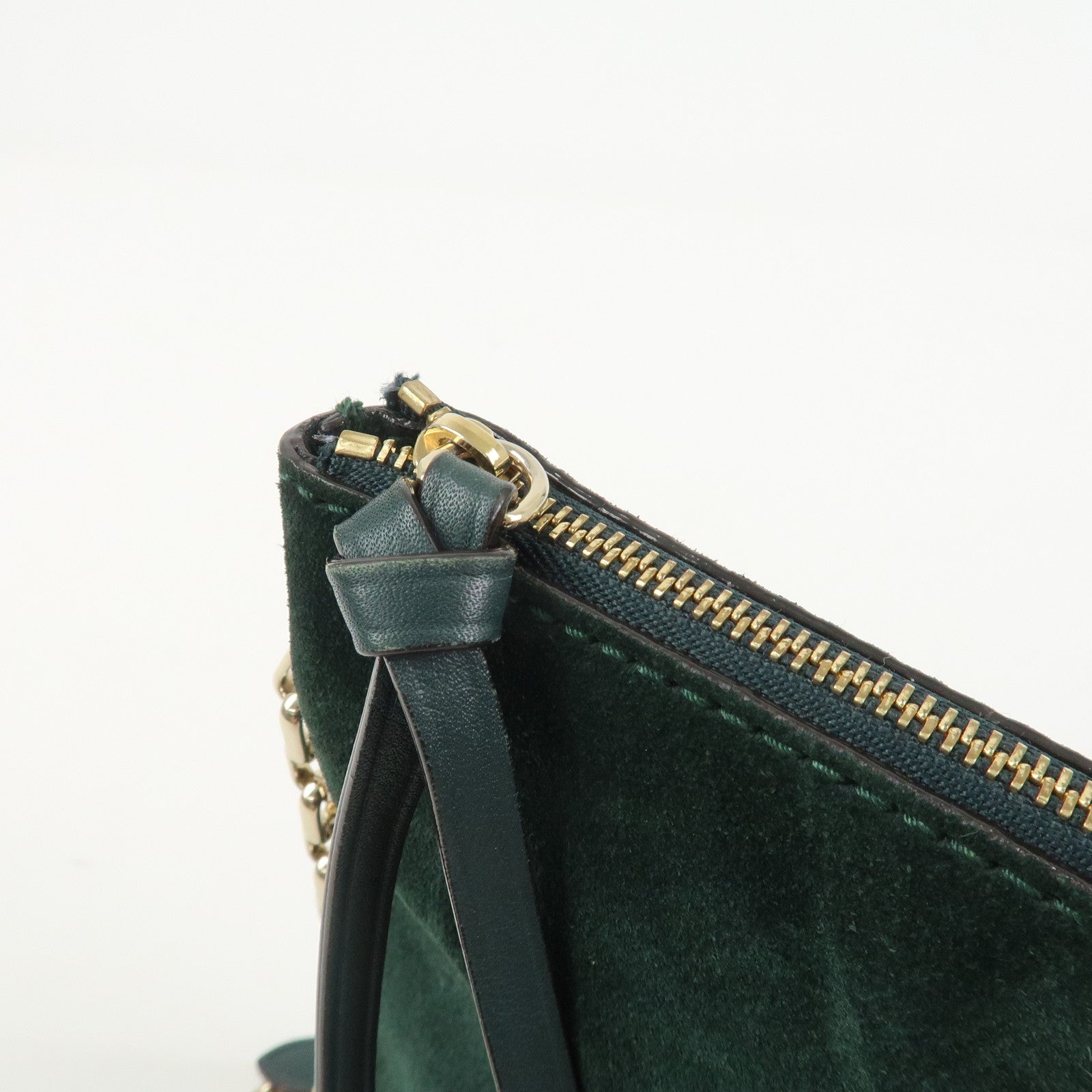 JIMMY CHOO VARENNE Suede Leather Chain Shoulder Bag Dark Green
