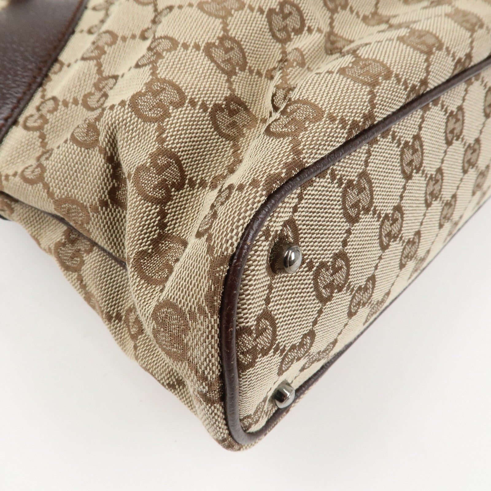 GUCCI GG Monogram Canvas Leather Tote Bag Shoulder Bag Brown 113016