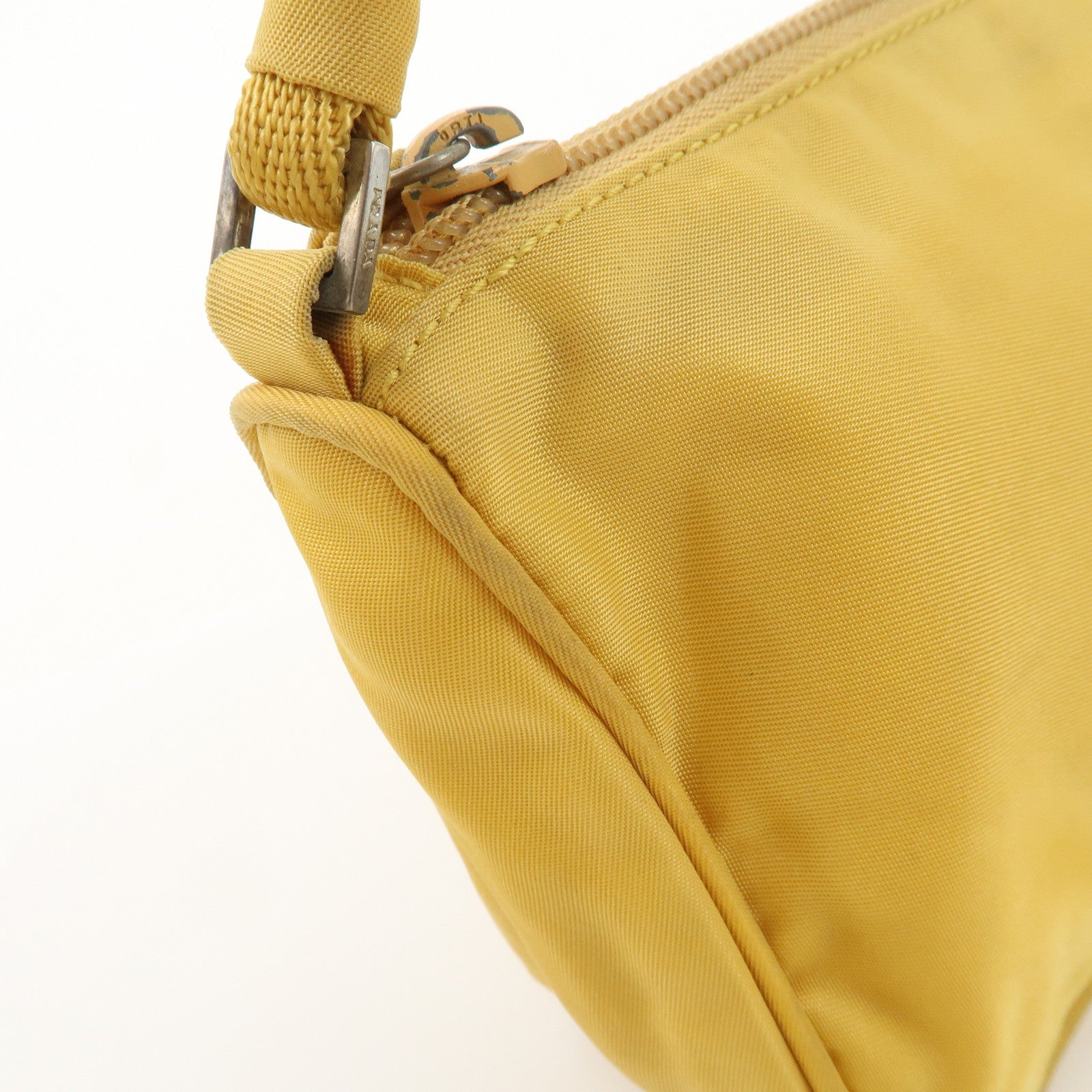 PRADA Triangle Logo Nylon Pouch Shoulder Bag Hand Bag Yellow Used