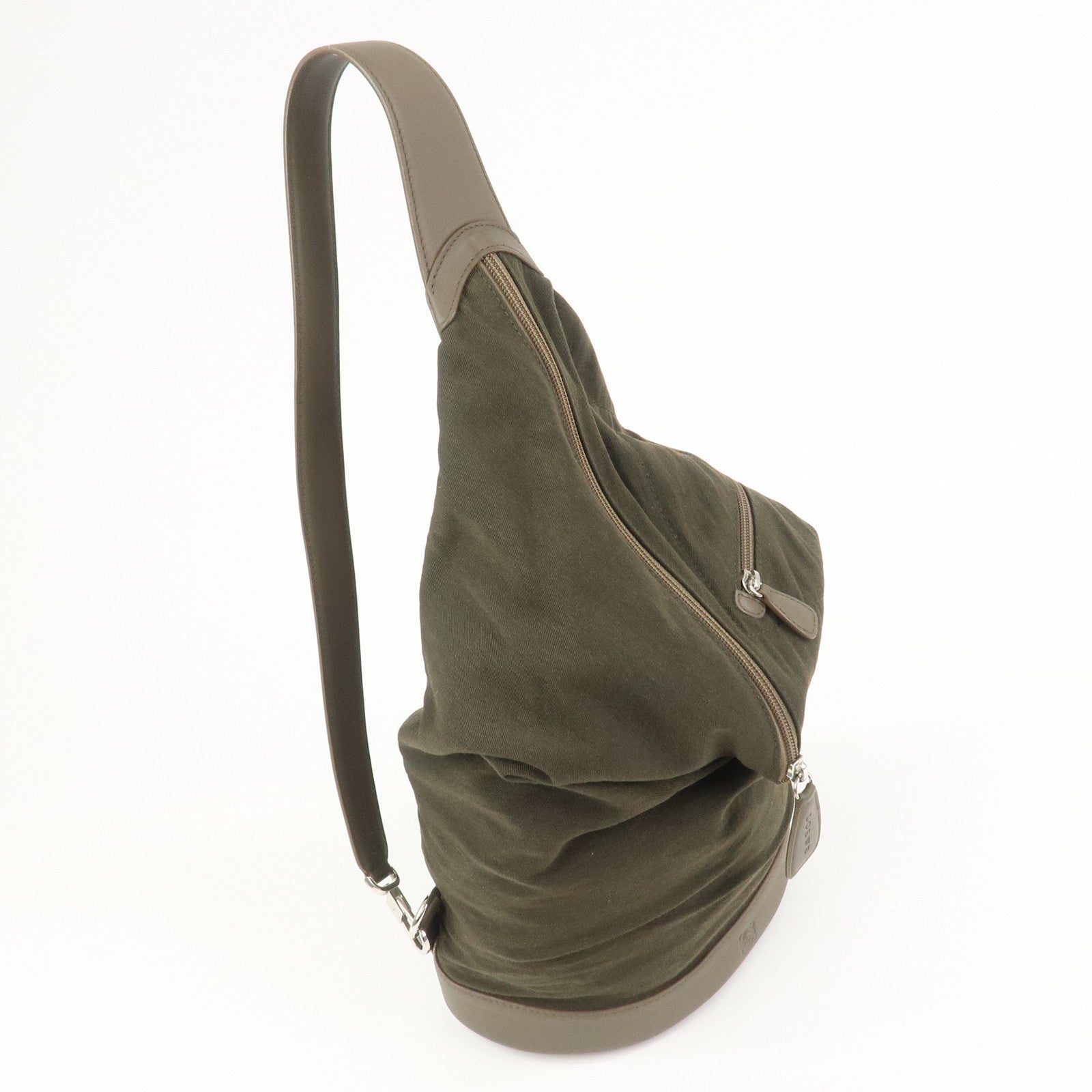 LOEWE Anagram Canvas Leather Backpack Rucksuck Khaki Brown
