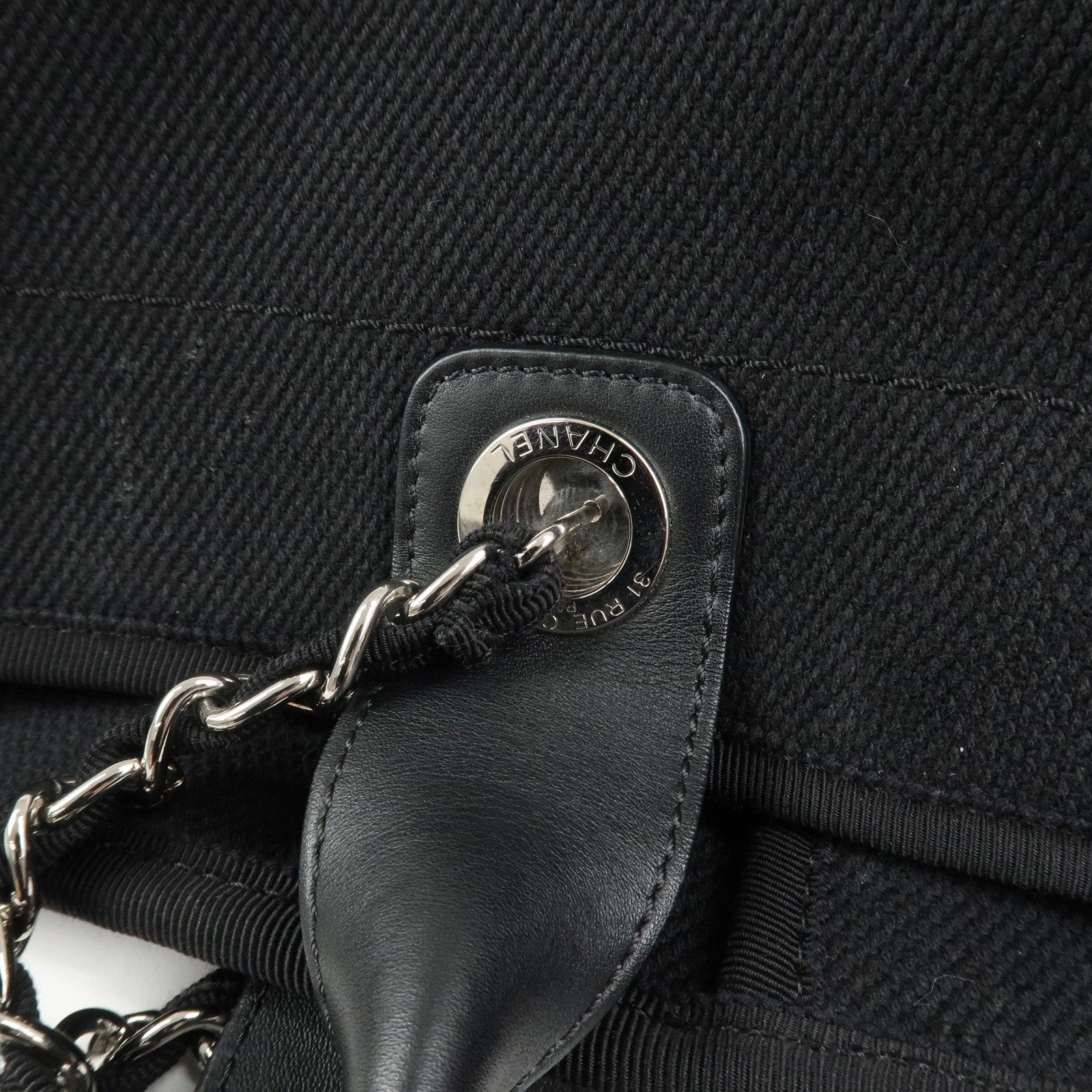CHANEL Deauville GM Canvas Leather 2Way Tote Bag Black A66941