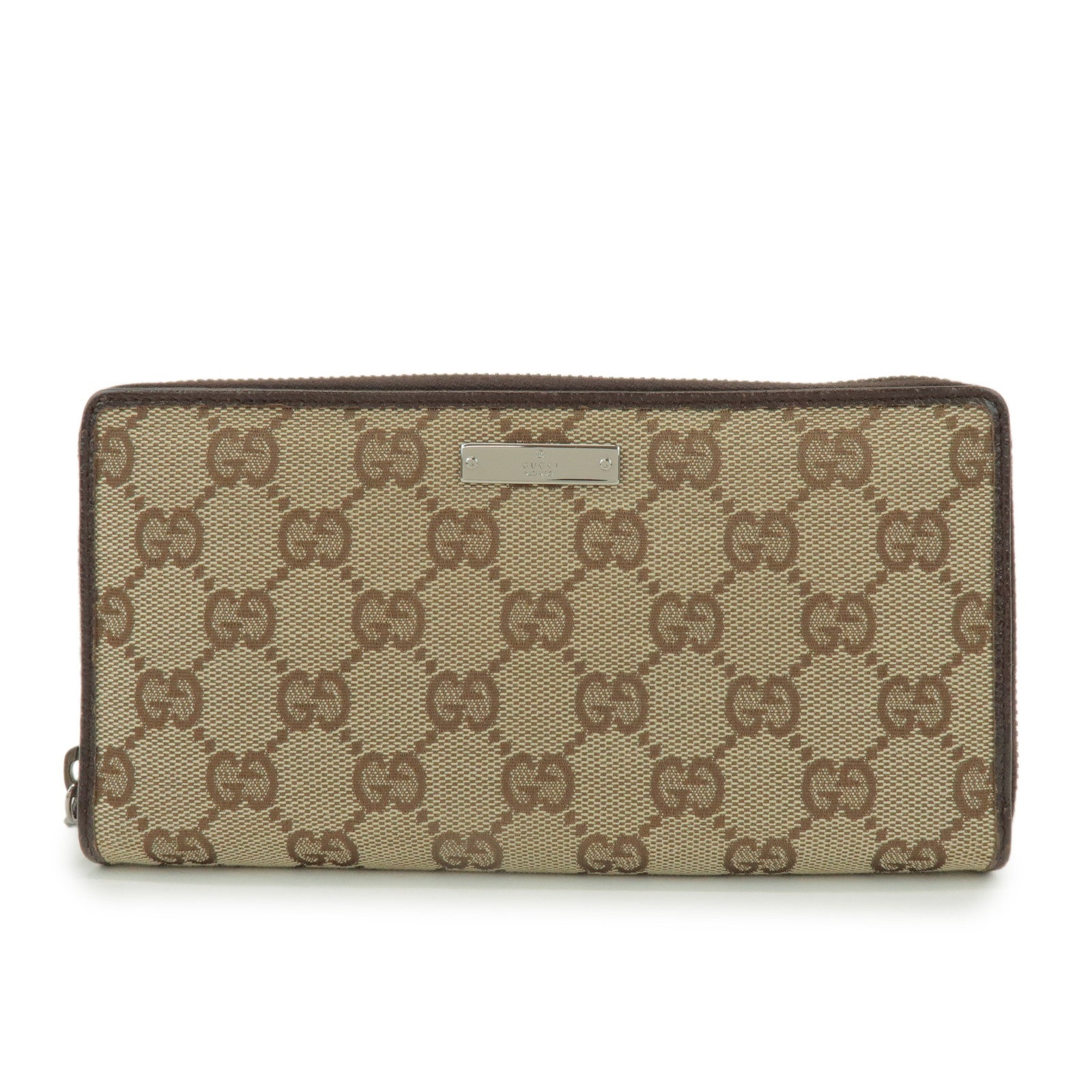 GUCCI GG Canvas Leather Round Zippy Long Wallet Beige Brown 112724