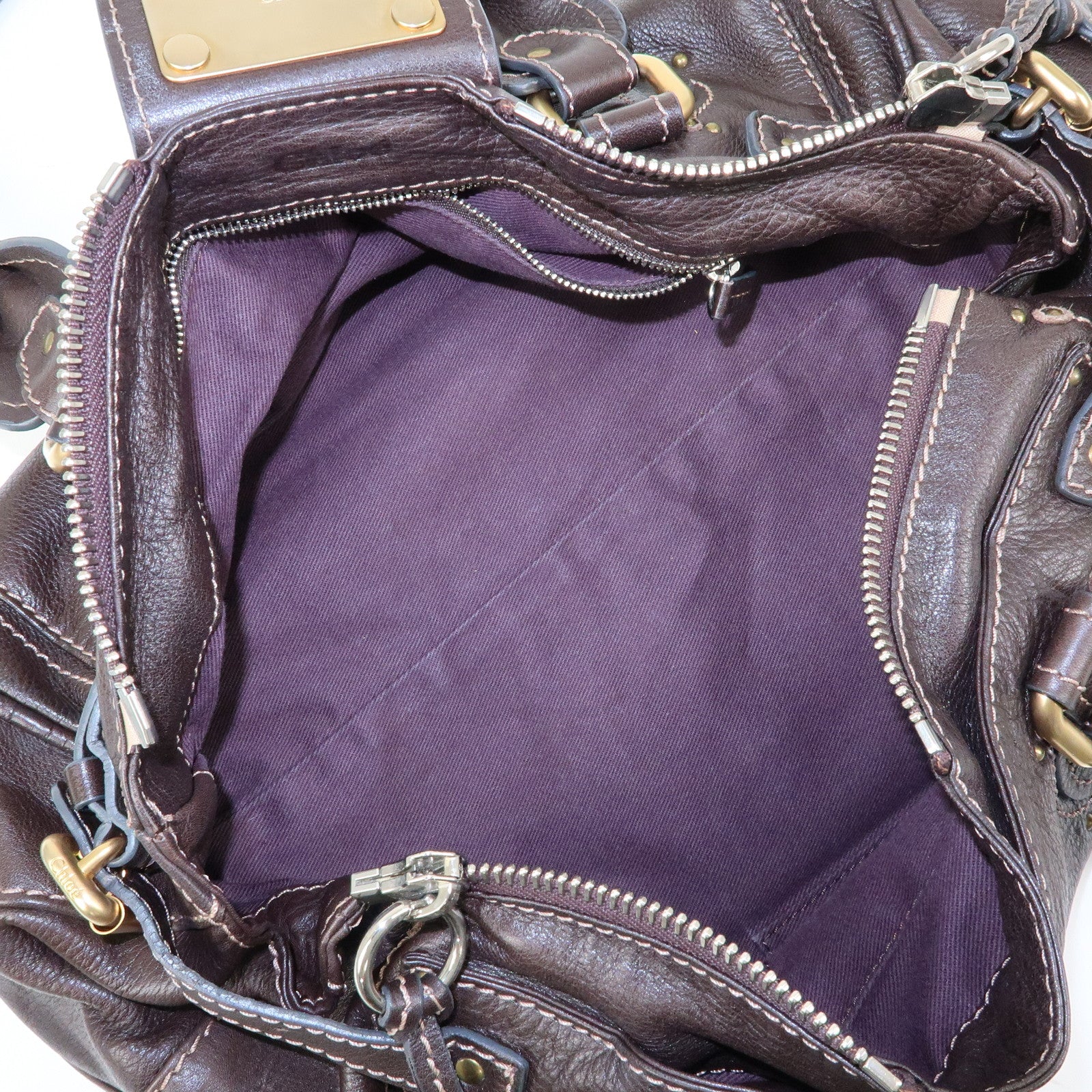 Chloe Paddington Leather Boston Bag Hand Bag Medium Dark Brown