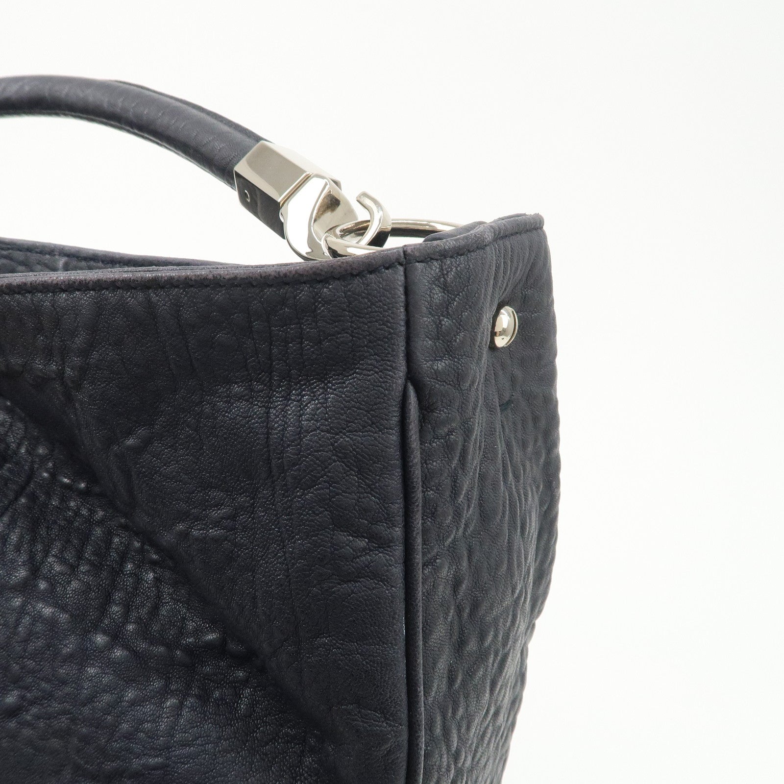 SAINT LAURENT Leather One Shoulder Bag Hand Bag Navy Silver HDW