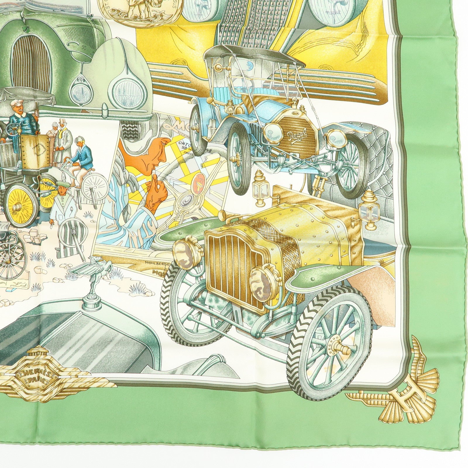 HERMES Carre 90 Set of 2 Silk 100% Scarf Beige Pink Green Yellow