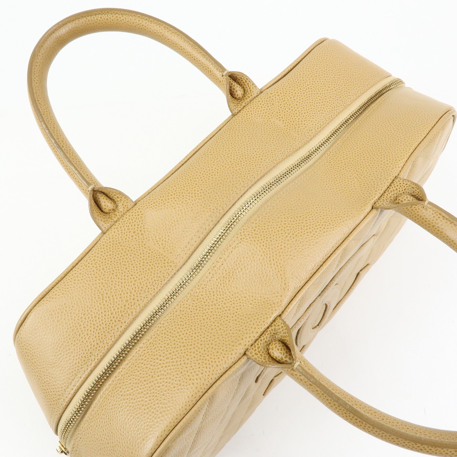 CHANEL COCO Mark Caviarskin Boston Bag Hand Bag Beige