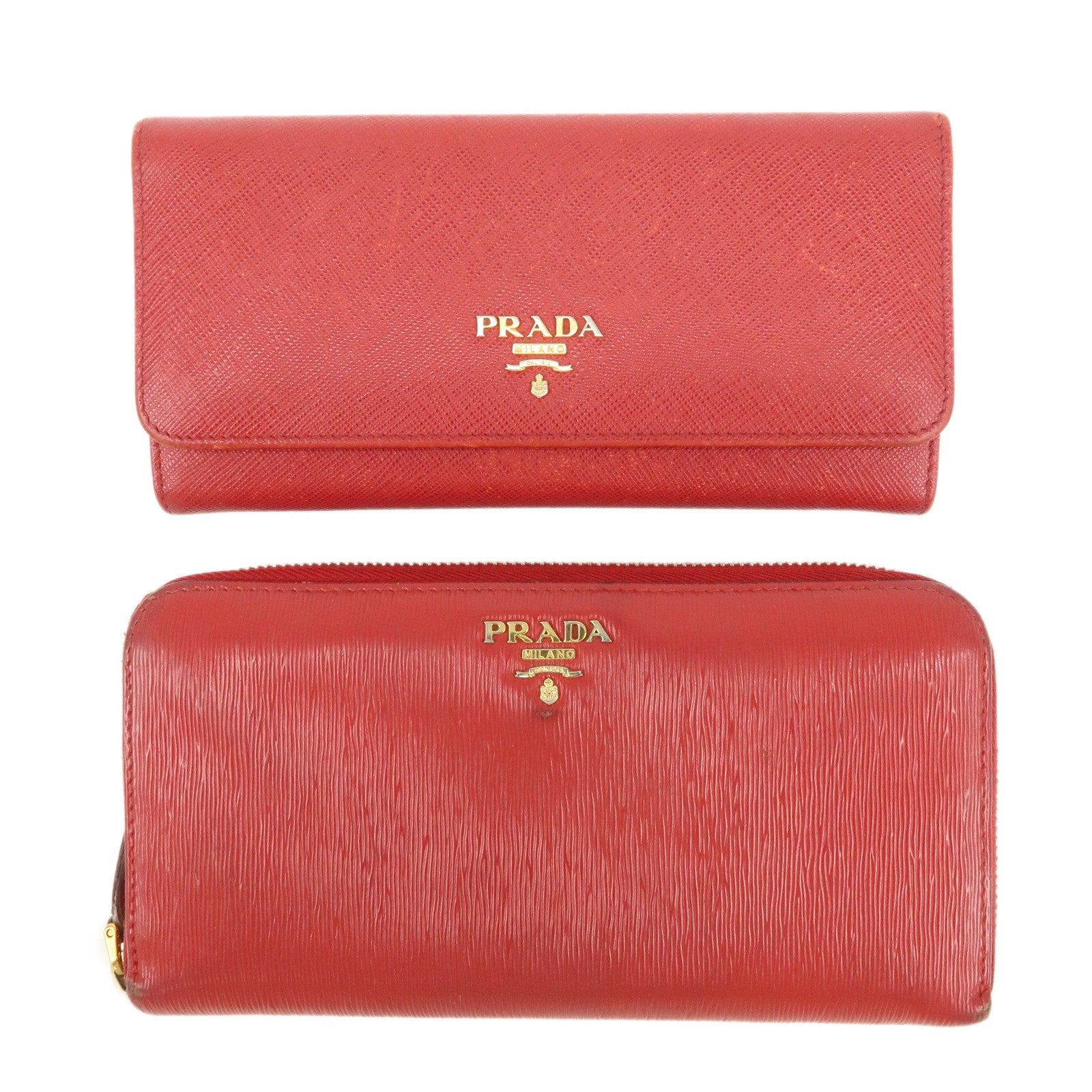 PRADA Saffiano Leather Set of 2 Long Wallet Red 1MH132 Used