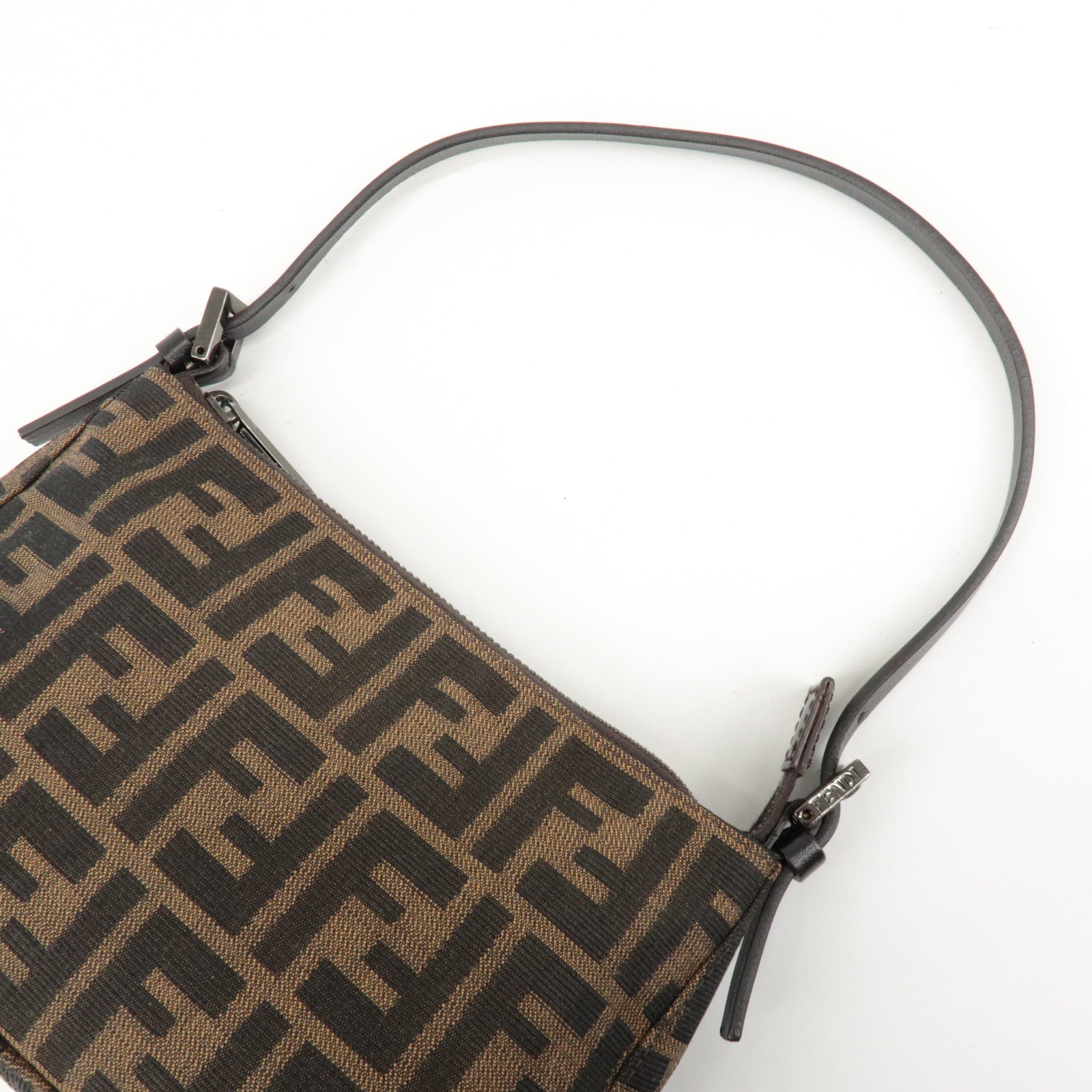 FENDI Zucca Canvas Leather Mini Hand Bag Brown 8BR155 Used