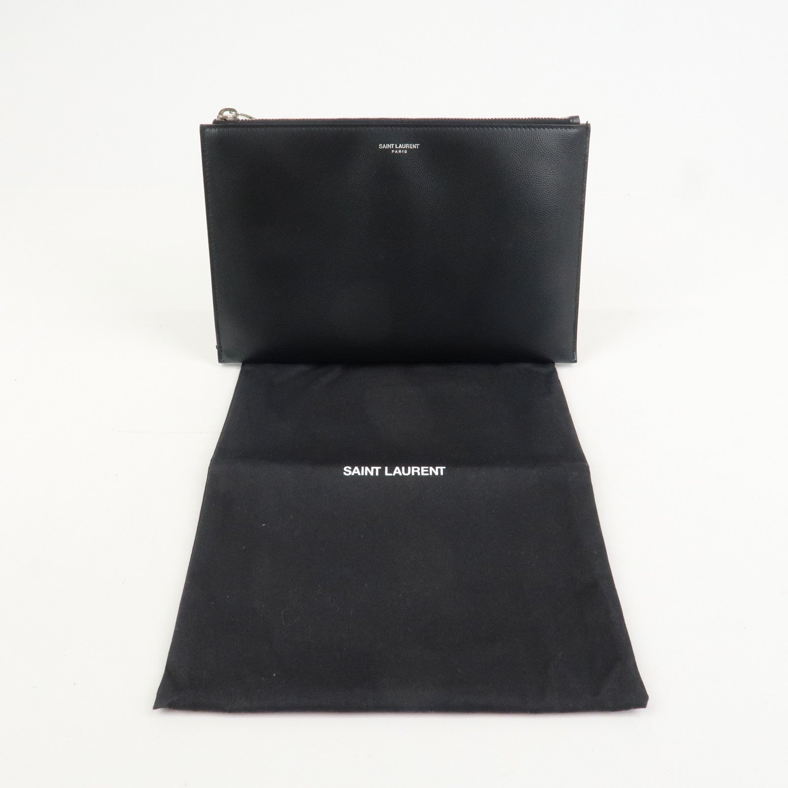 SAINT LAURENT PARIS Logo Leather Clutch Bag Black
