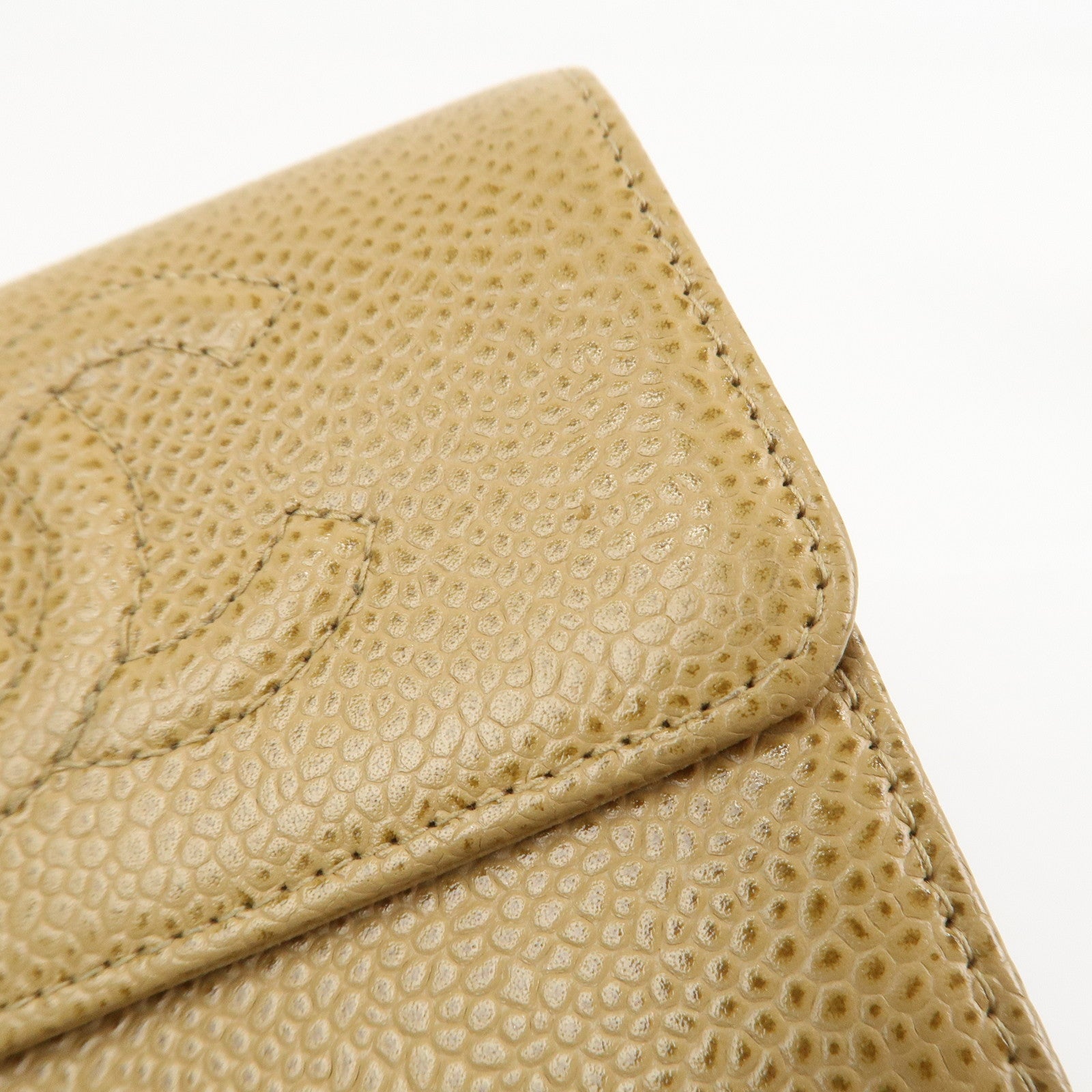 CHANEL COCO Mark Caviarskin Compact Bi-fold Wallet Beige