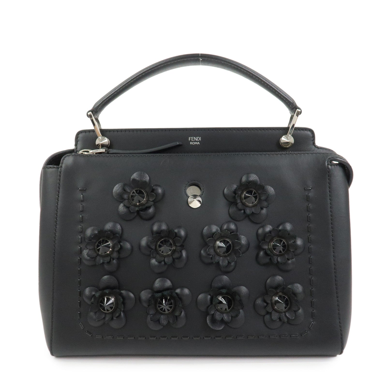 FENDI Dotcom Leather 2WAY Bag Hand Bag Shoulder Bag Black 8BN293