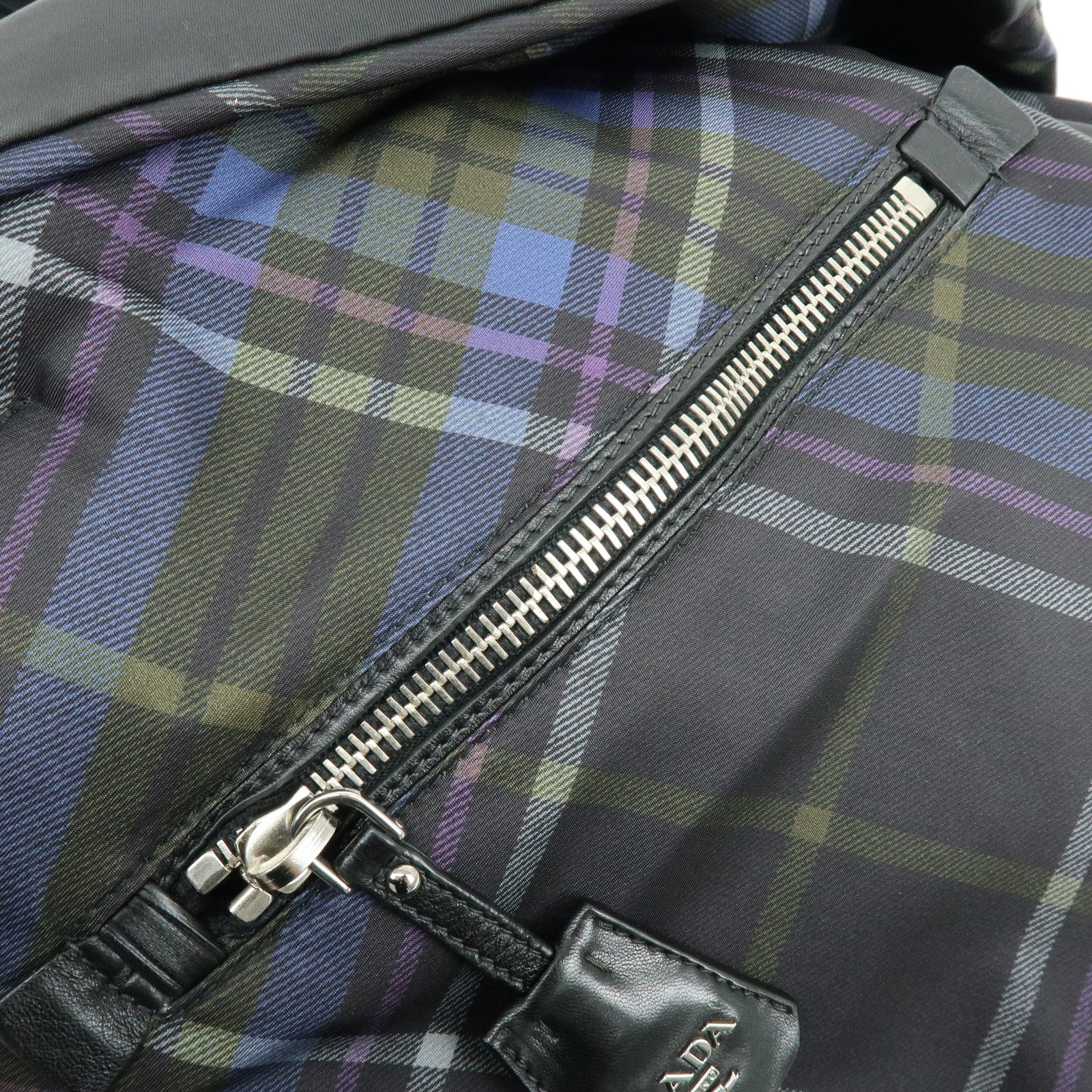 PRADA Triangle Logo Plaid Nylon Leather 2Way Bag Hand Shoulder Bag