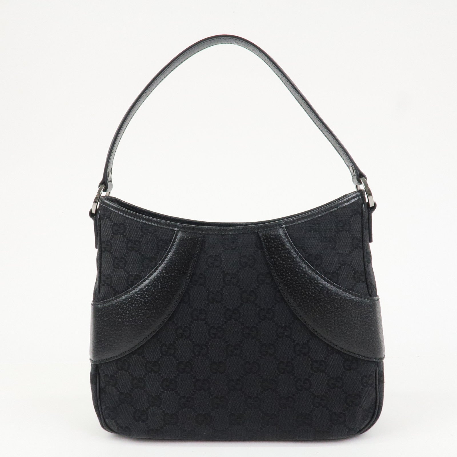 GUCCI Logo GG Canvas Leather Shoulder Bag Hand Bag Black 113012