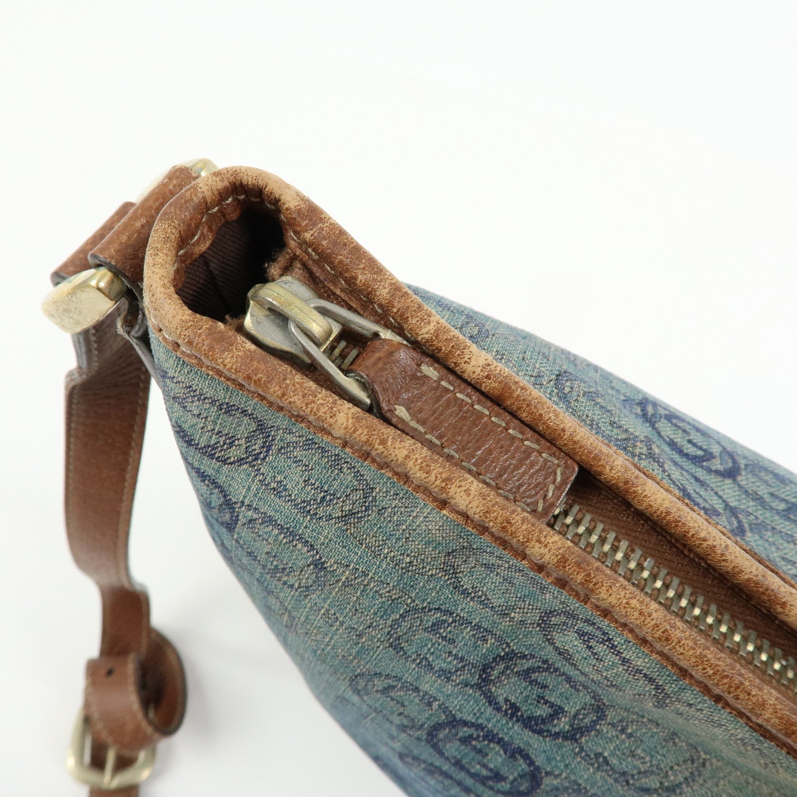 GUCCI Abbey Denim Leather Shoulder Bag Crossbody Bag Navy 131326