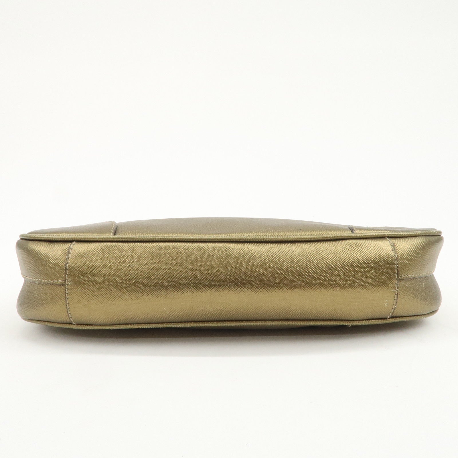PRADA Triangle Logo Saffiano Leather Shoulder Bag Hand Bag Gold