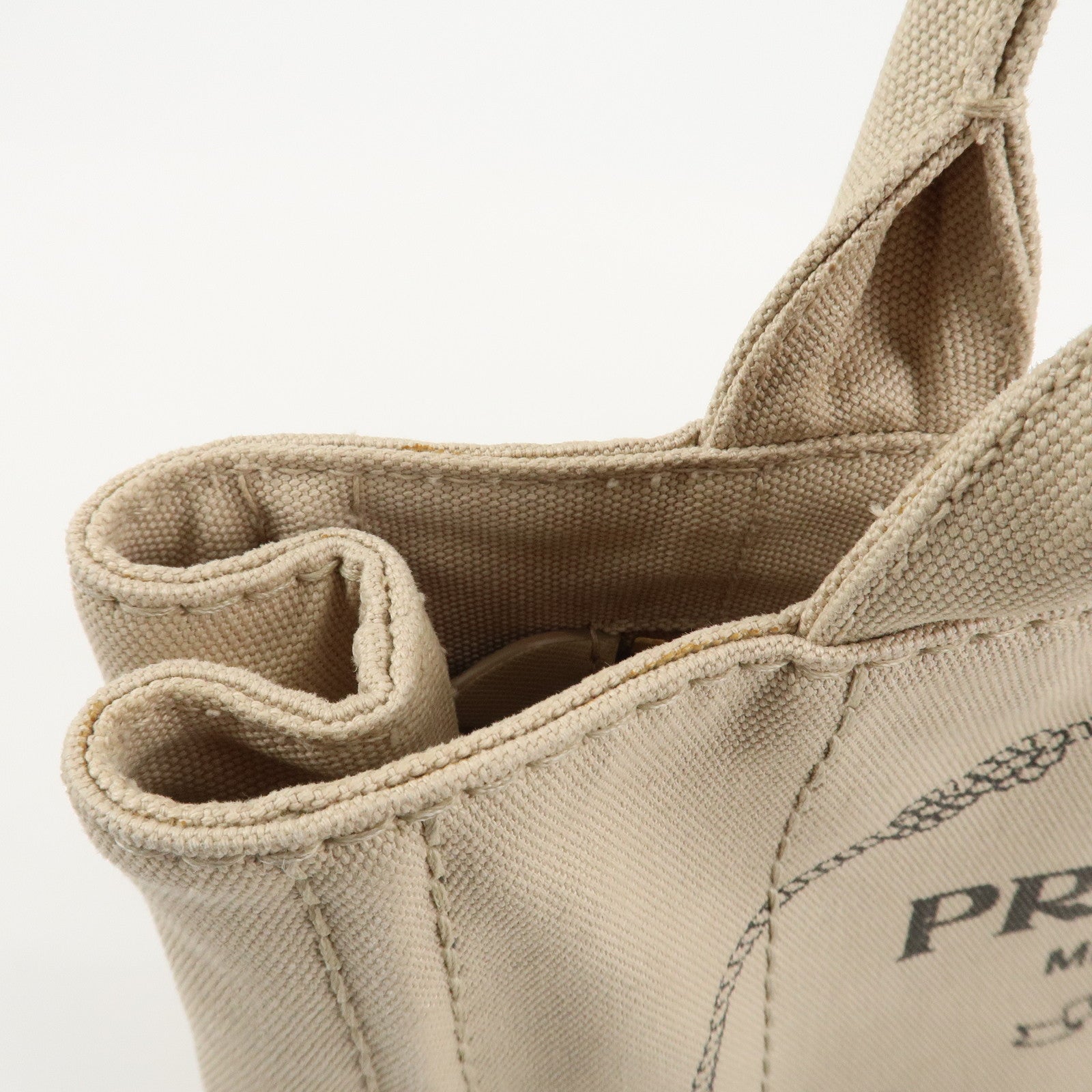 PRADA Logo Canapa Mini Canvas Tote Bag Hand Bag Beige 1BG439 Used