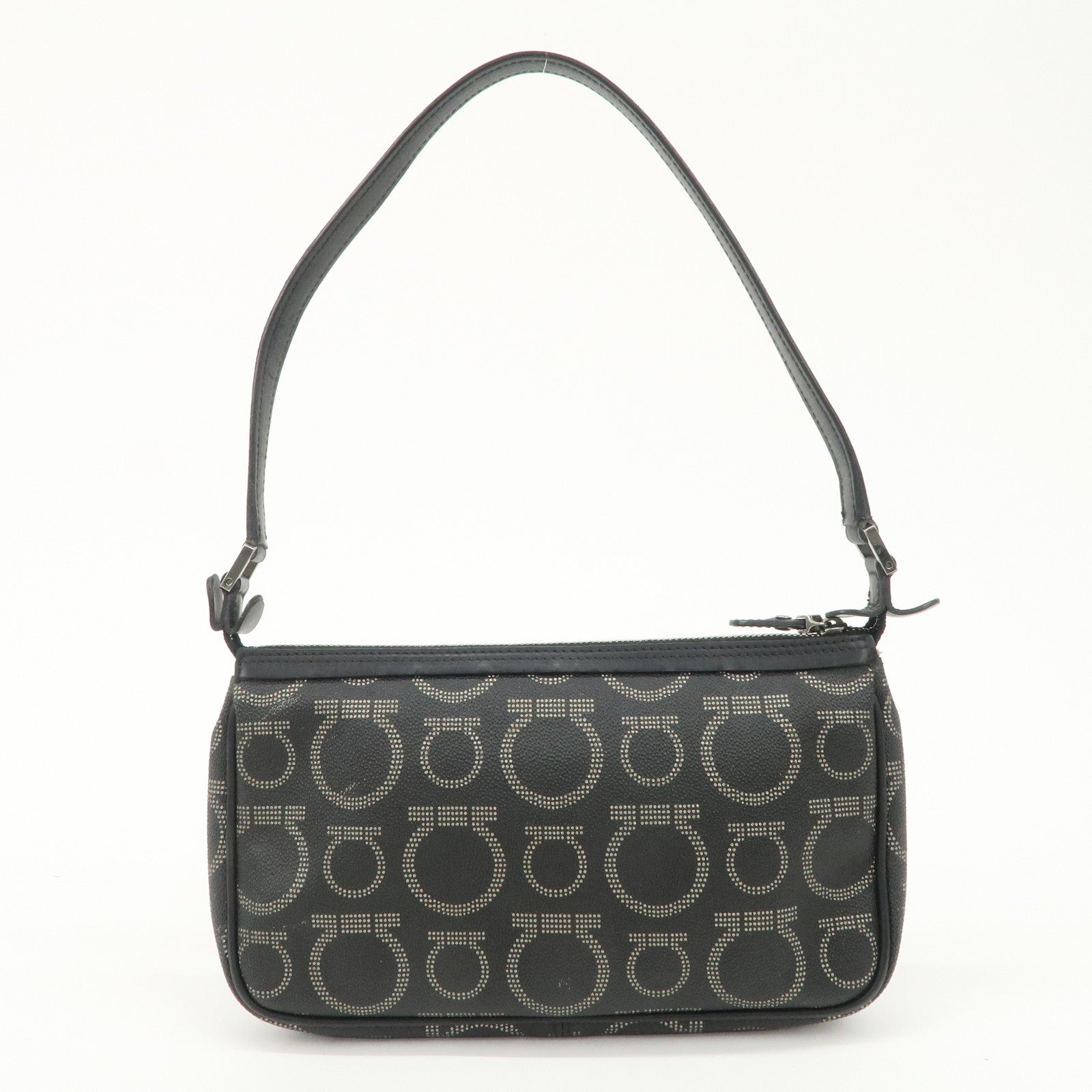 Ferragamo Gancini PVC Accessary Pouch Hand Bag Black