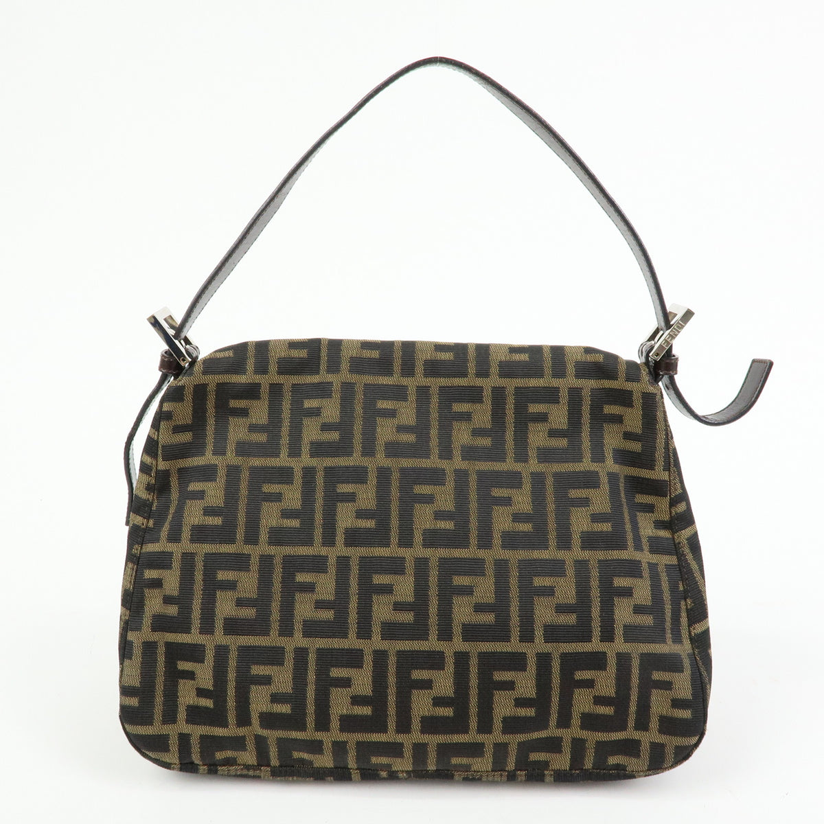 FENDI Mamma Baguette Zucca Canvas Leather Shoulder Bag Brown 26325