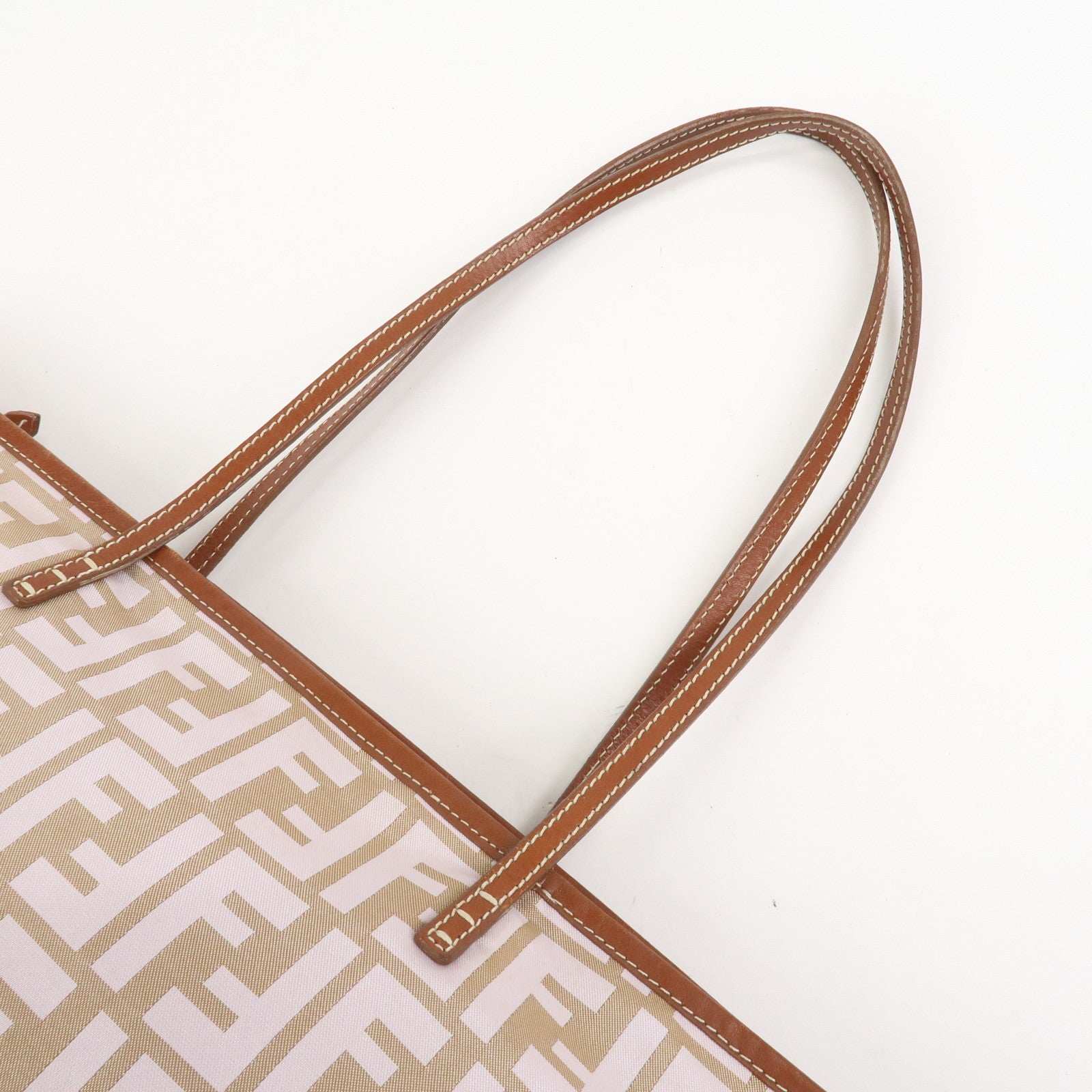 FENDI Zucca Nylon Leather Tote Bag Shoulder Bag Brown Pink 8BH185