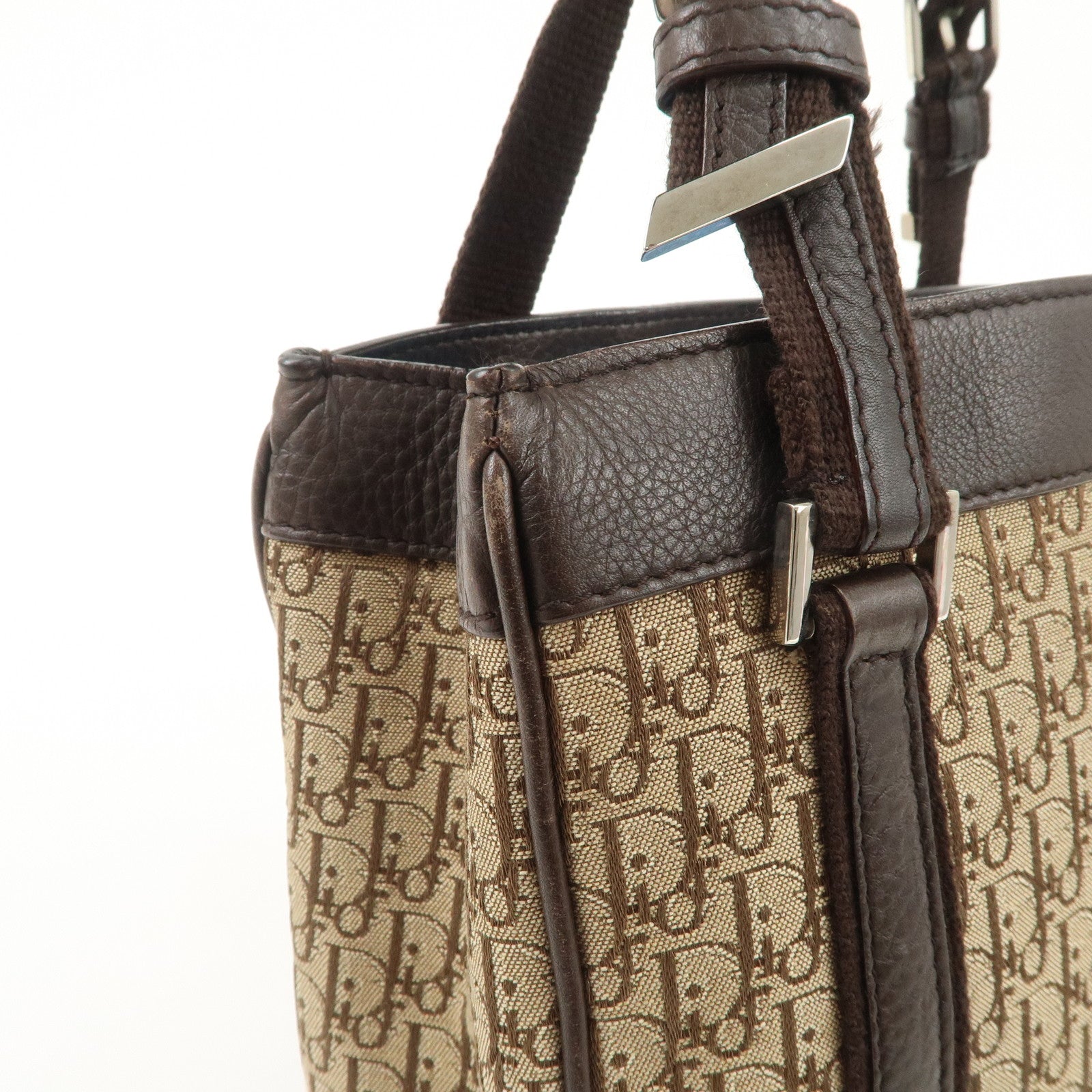 Christian Dior Trotter Leather Canvas Hand Bag Brown Used