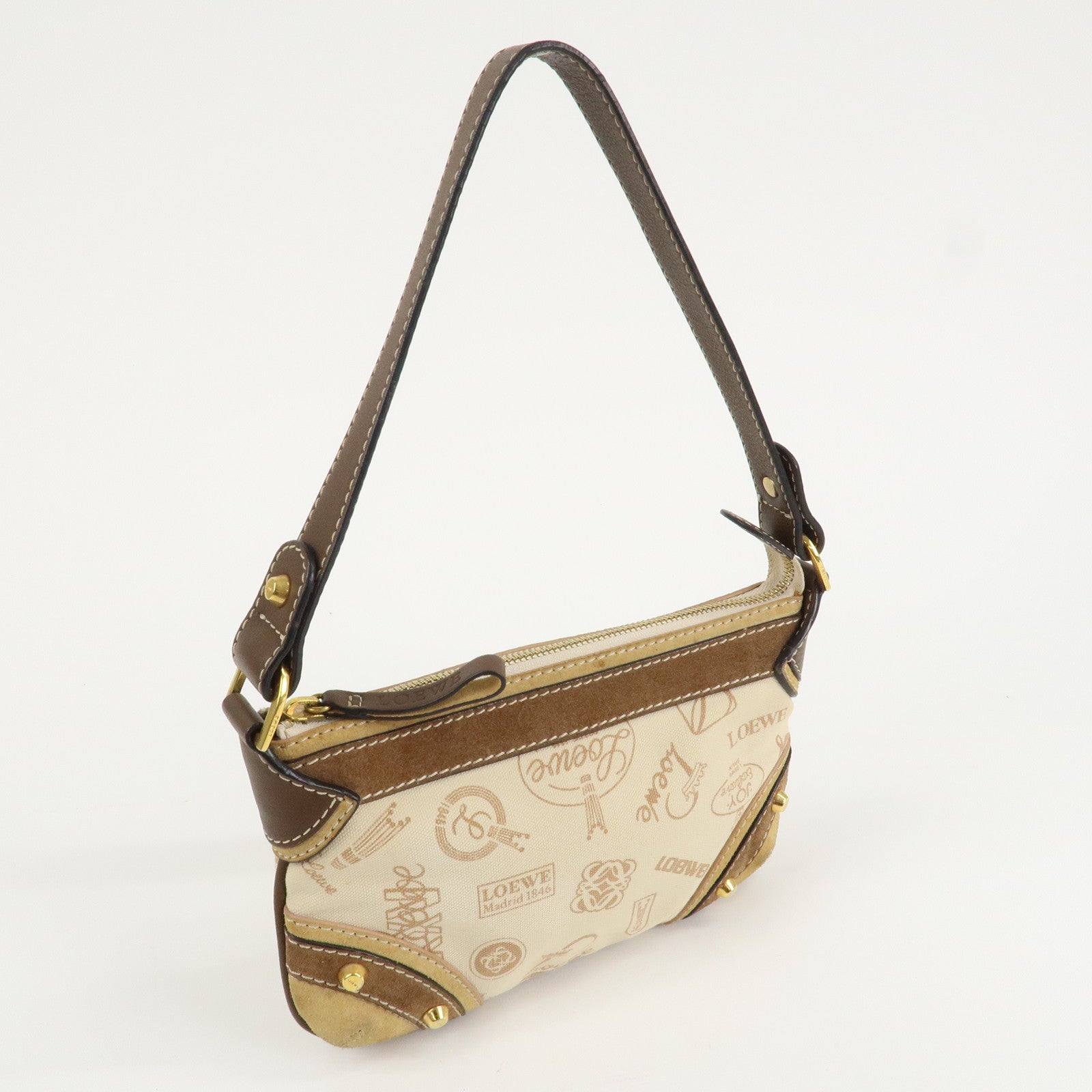 LOEWE Anagram Canvas Suede Leather Shoulder Bag 160th Anniverssary Used