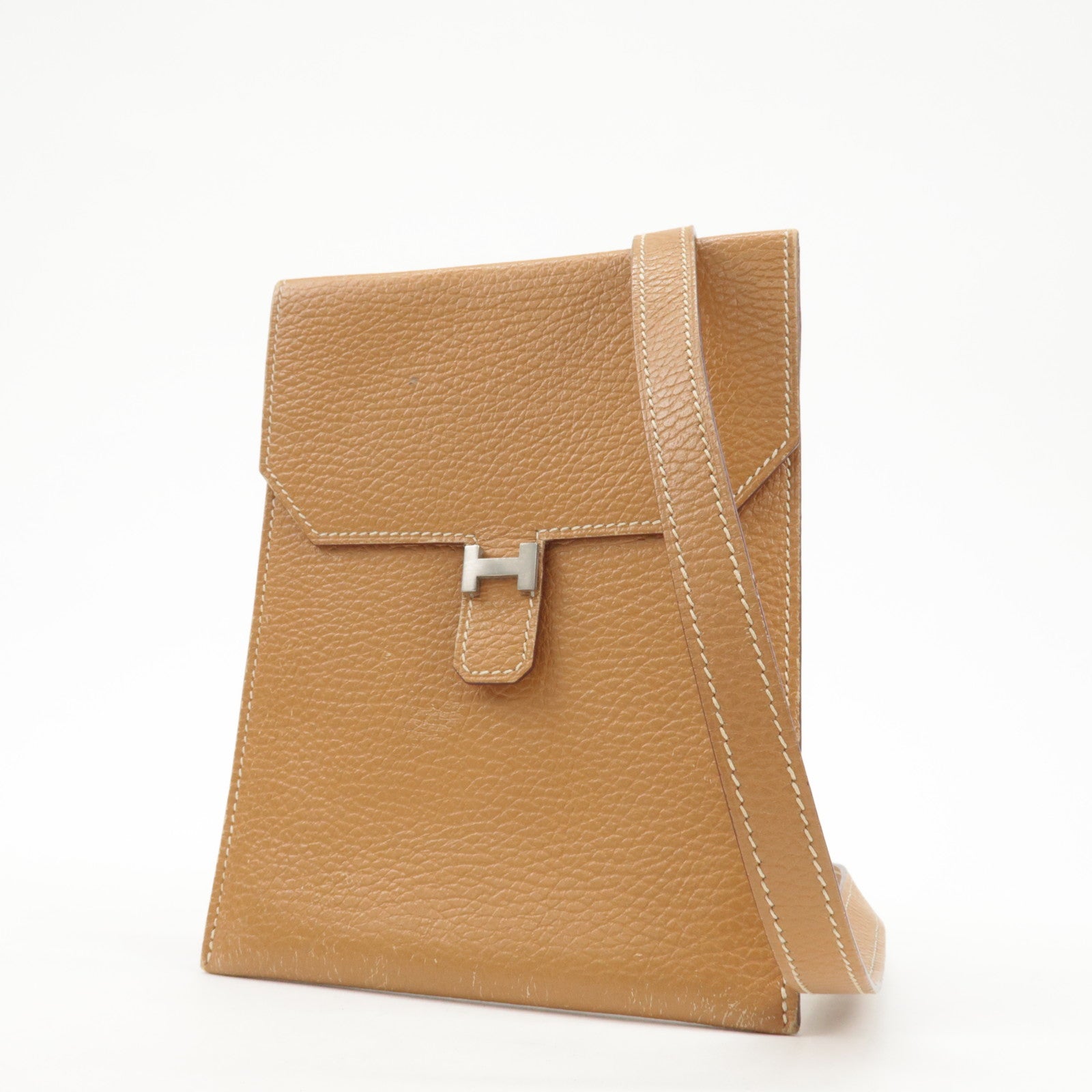 HERMES Leather Ameli H Logo Shoulder Bag Brown Silver HDW Used