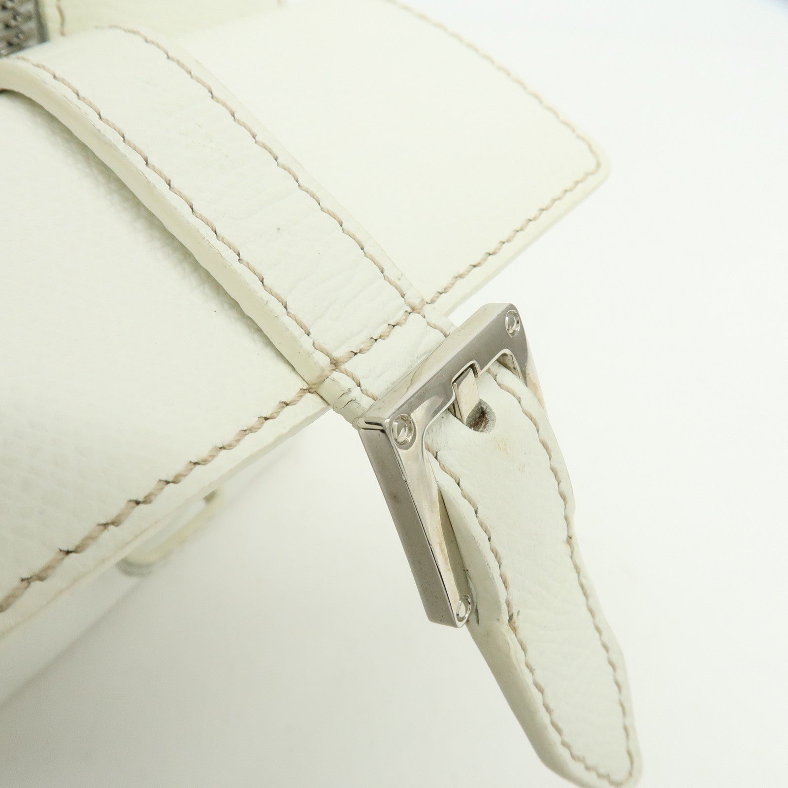 LOEWE Logo Side Pocket Leather Boston Bag Hand Bag White
