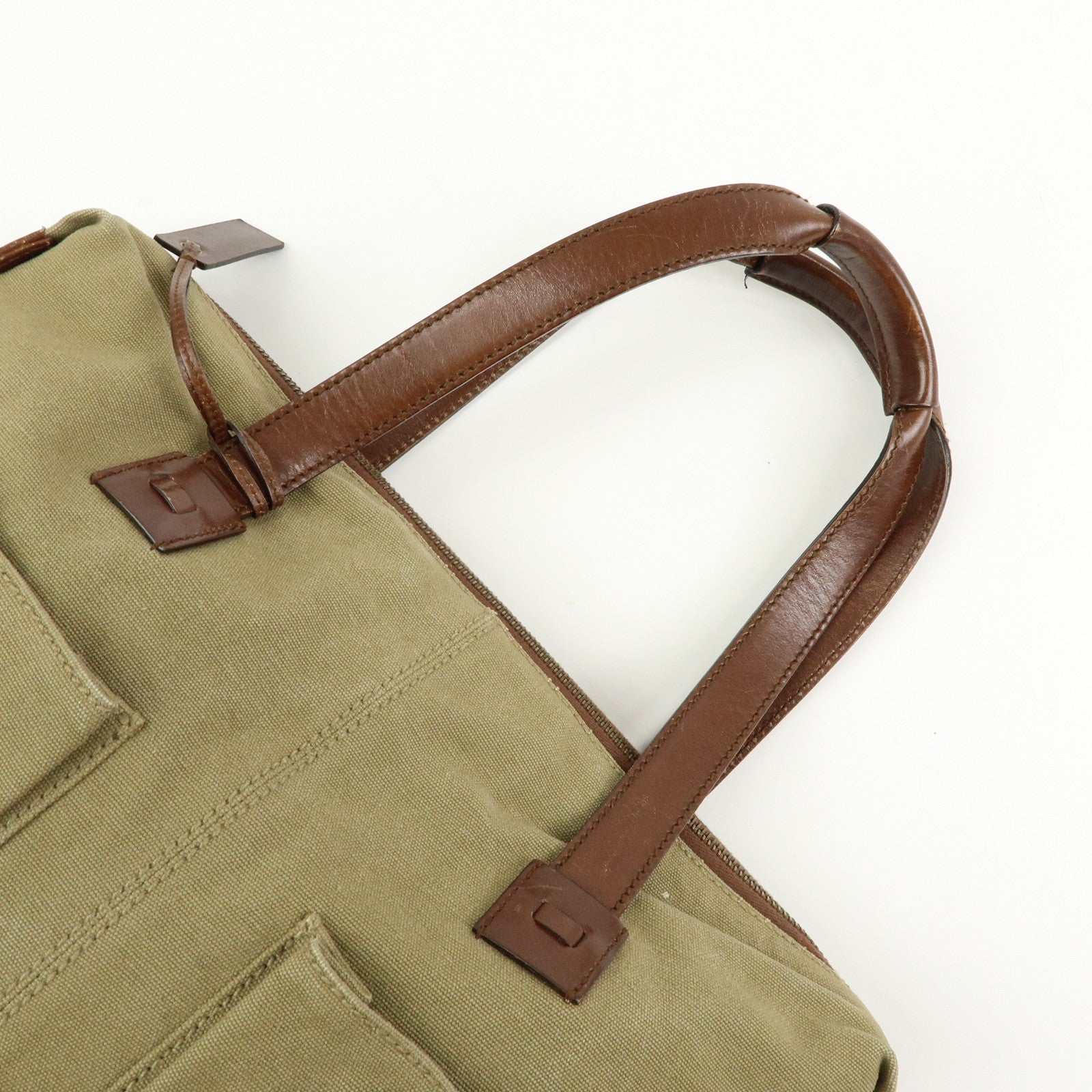 GUCCI Canvas Leather Tote Bag Hand Bag Khaki Brown 109132