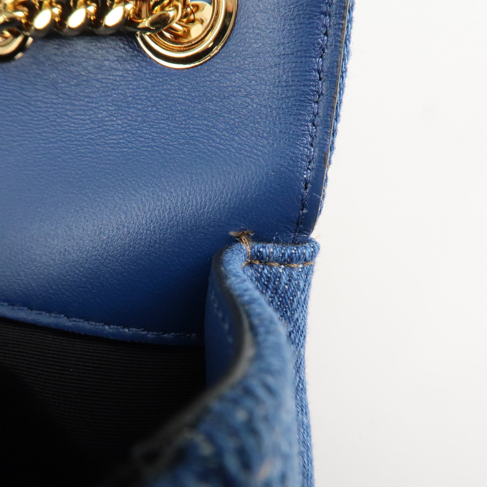 GIANNI VERSACE Demin Leather Chain Shoulder Bag Blue